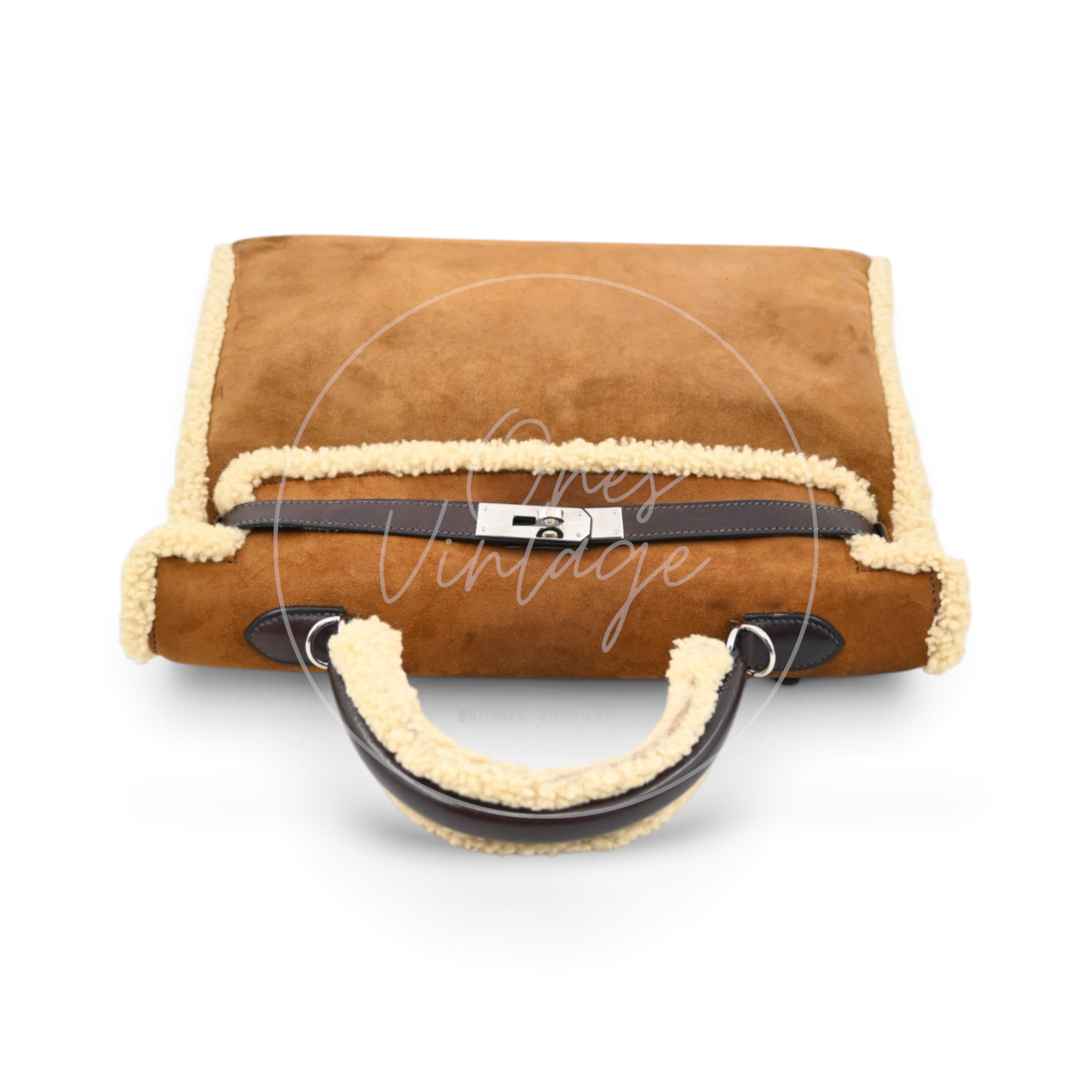 Hermes Limited Edition Kelly 35 Vintage Shearling Teddy Veau Doblis PHW Brown Square I