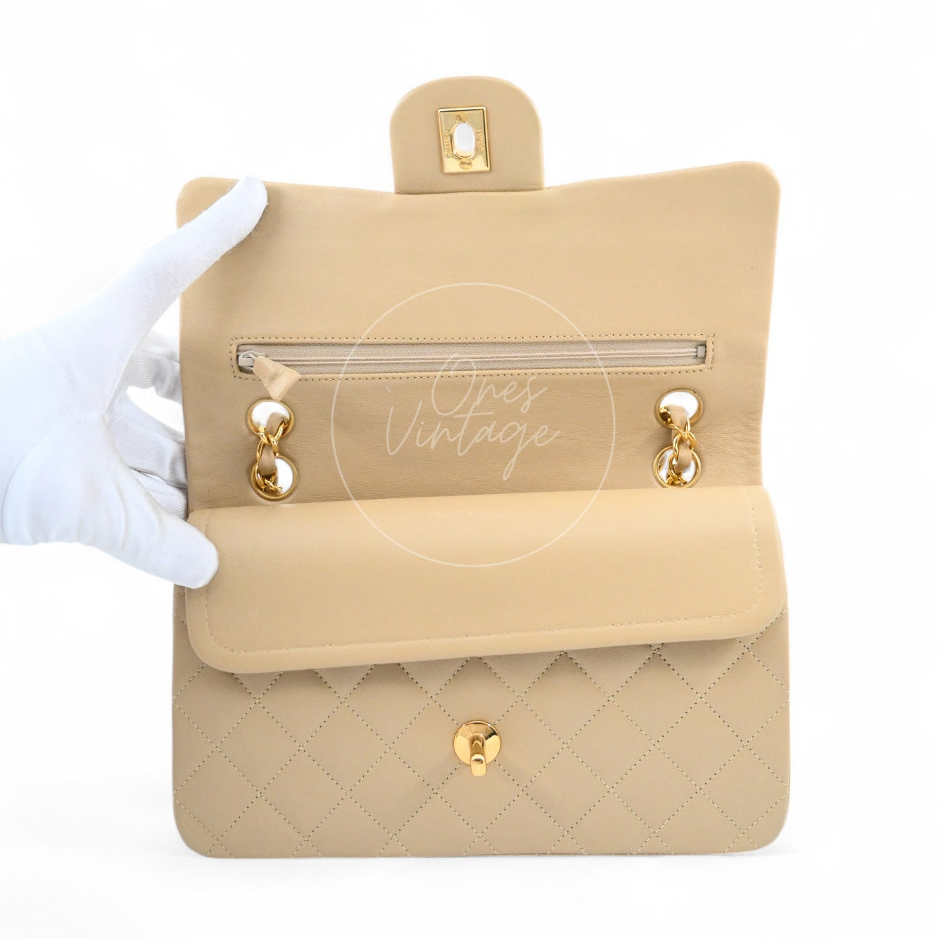 [Pre-owned] Chanel CF23 Small Classic Flap Bag Beige Lambskin
