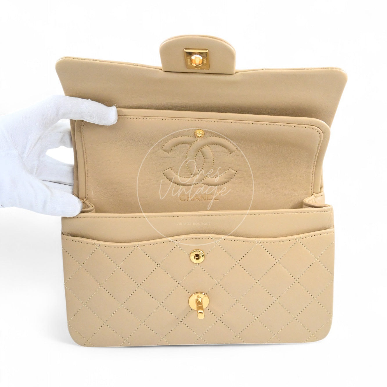[Pre-owned] Chanel CF23 Small Classic Flap Bag Beige Lambskin