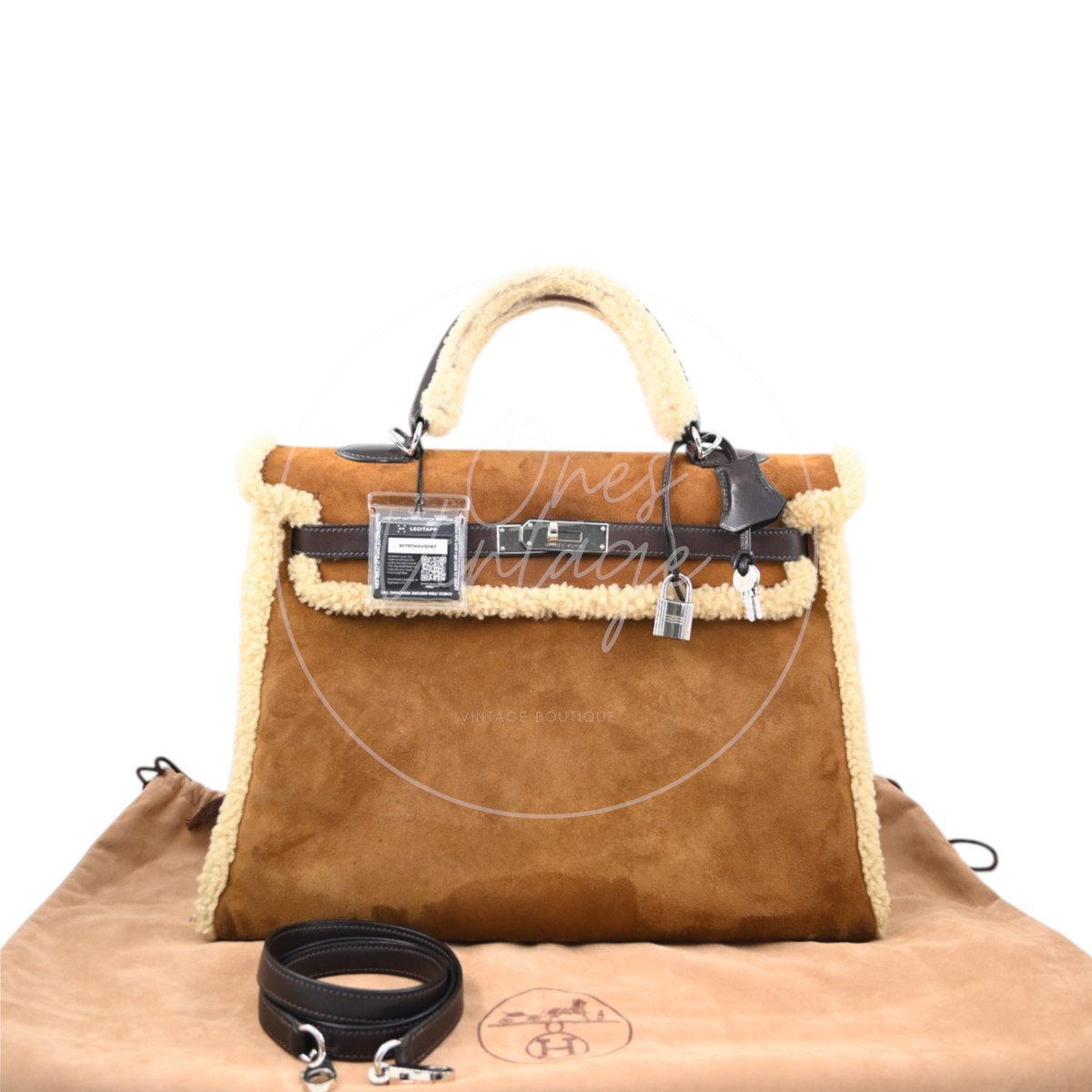 Hermes Limited Edition Kelly 35 Vintage Shearling Teddy Veau Doblis PHW Brown Square I