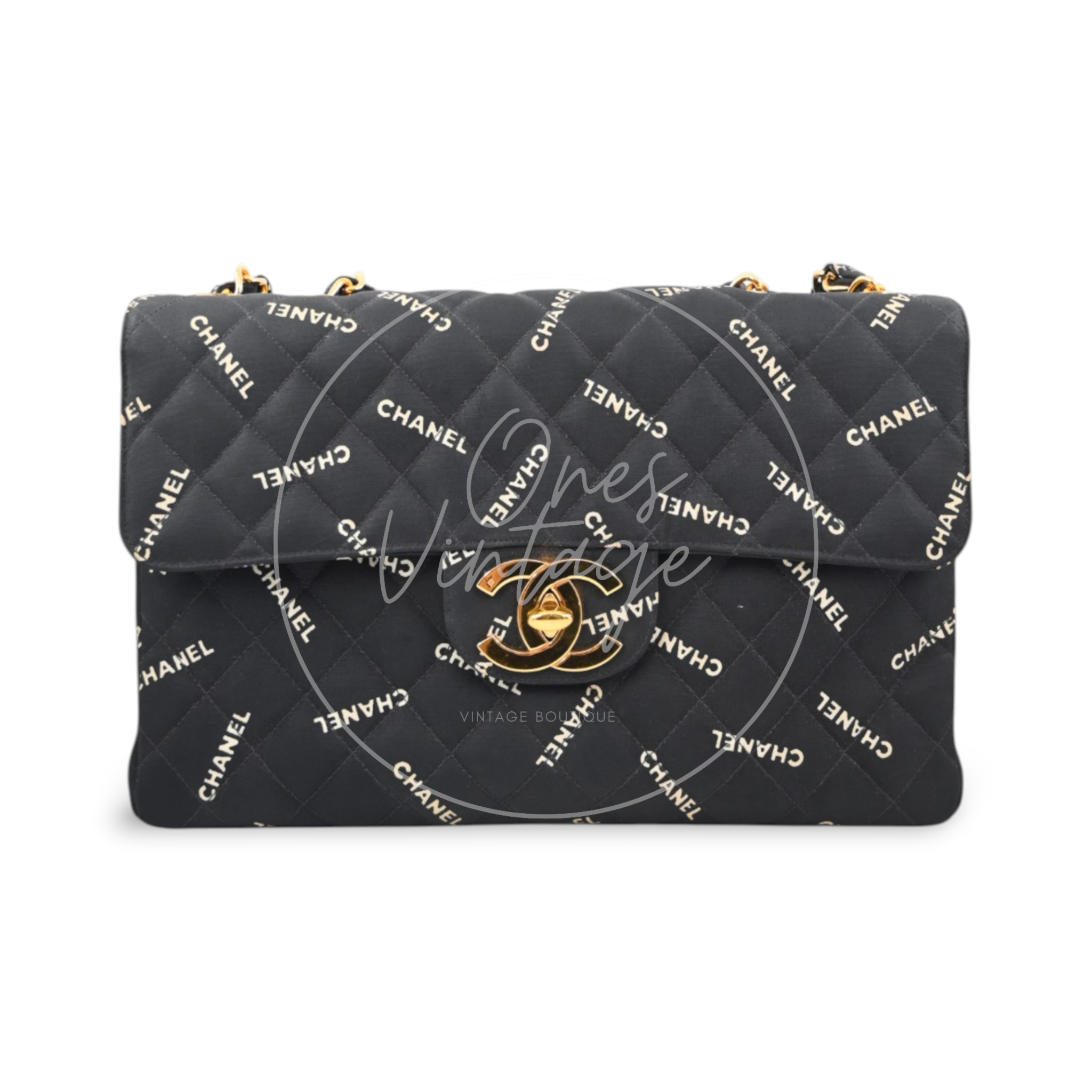 Chanel 1995 Vintage Maxi 34 Classic Flap Canvas GHW Black Series 3