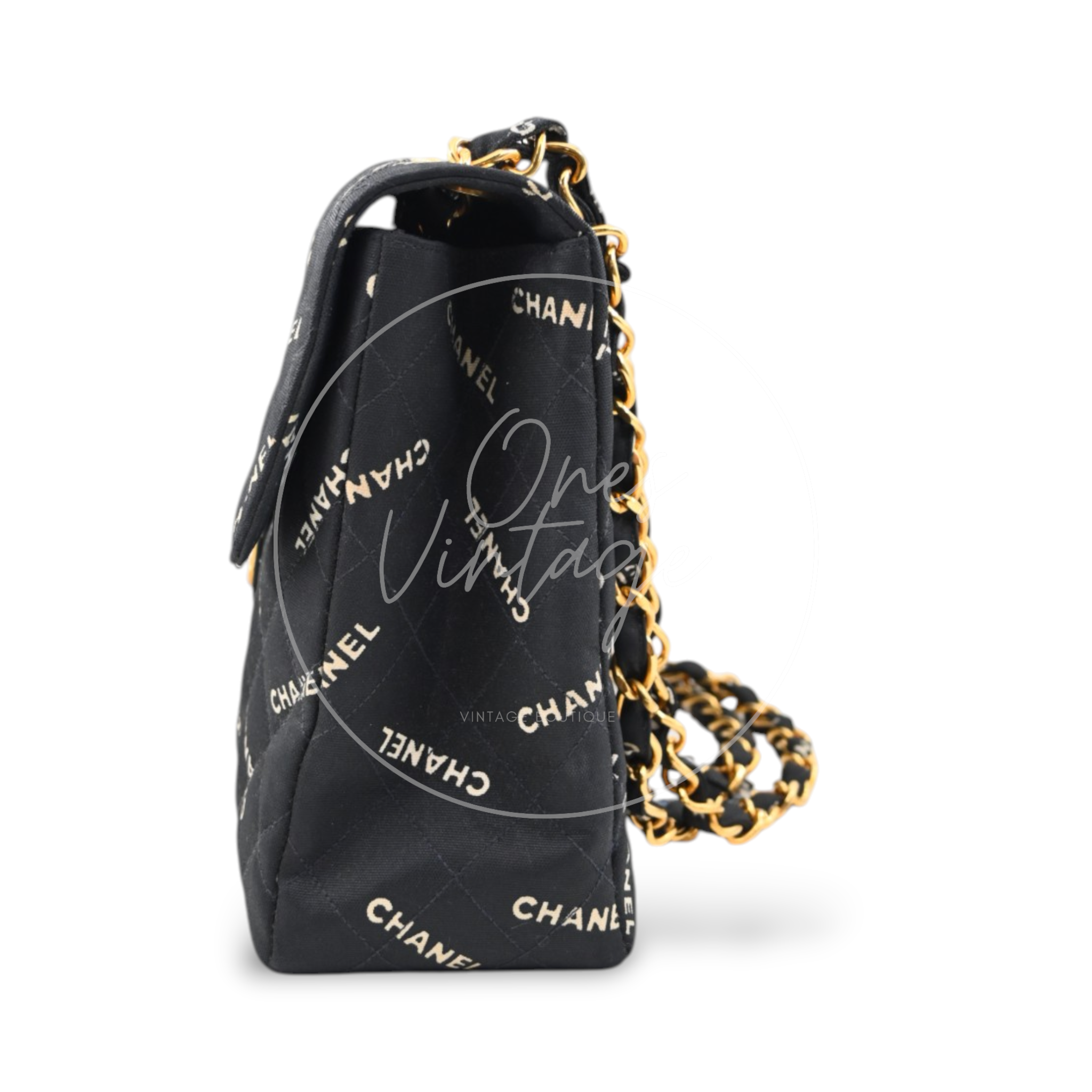 Chanel 1995 Vintage Maxi 34 Classic Flap Canvas GHW Black Series 3