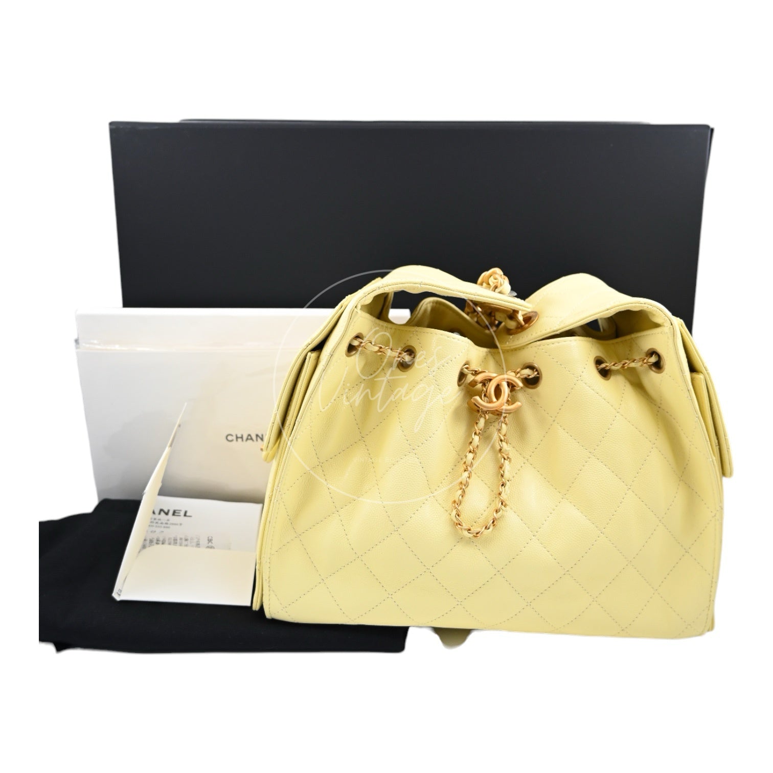 [Unused] Chanel 25 Small Yellow Caviar Handbag