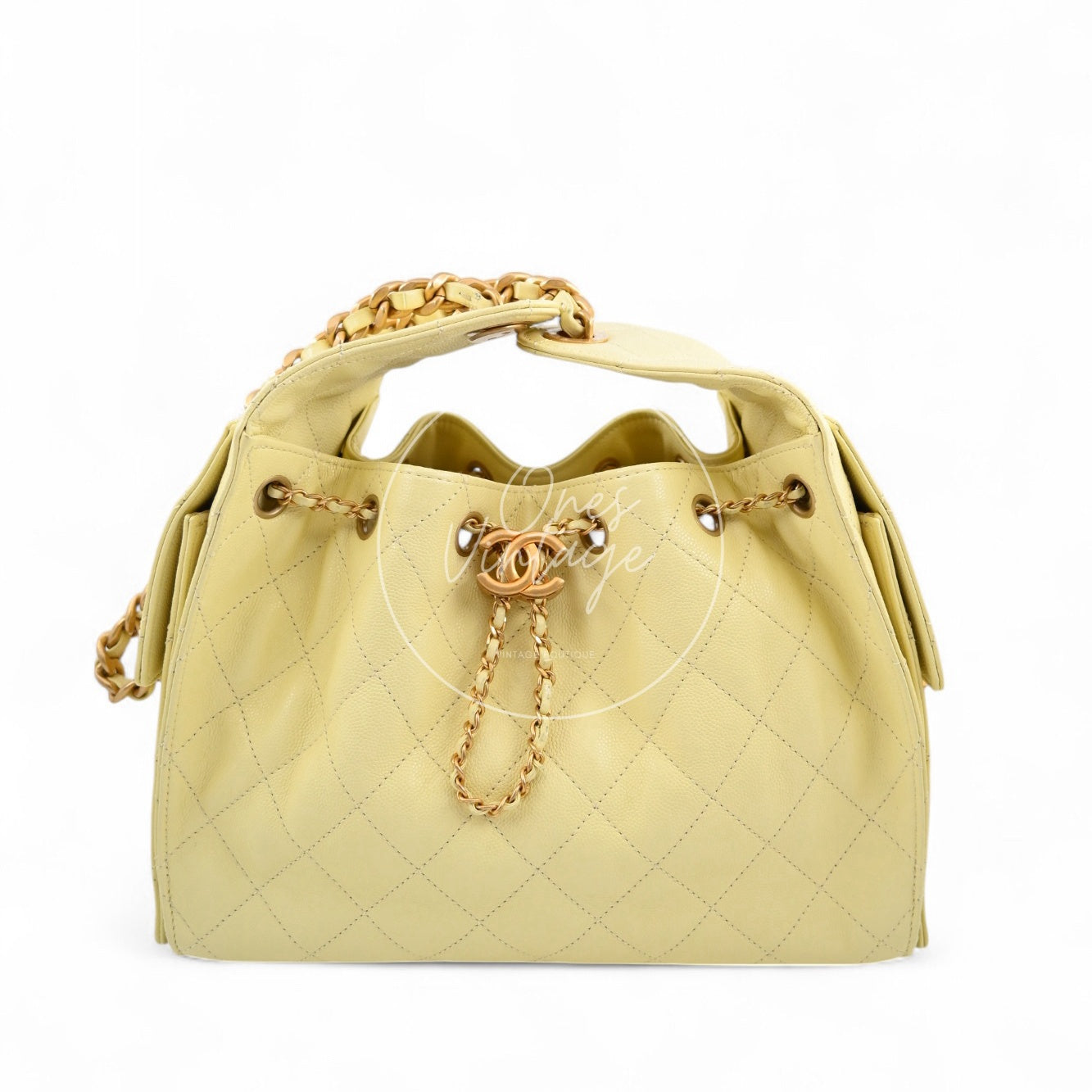 [Unused] Chanel 25 Small Yellow Caviar Handbag