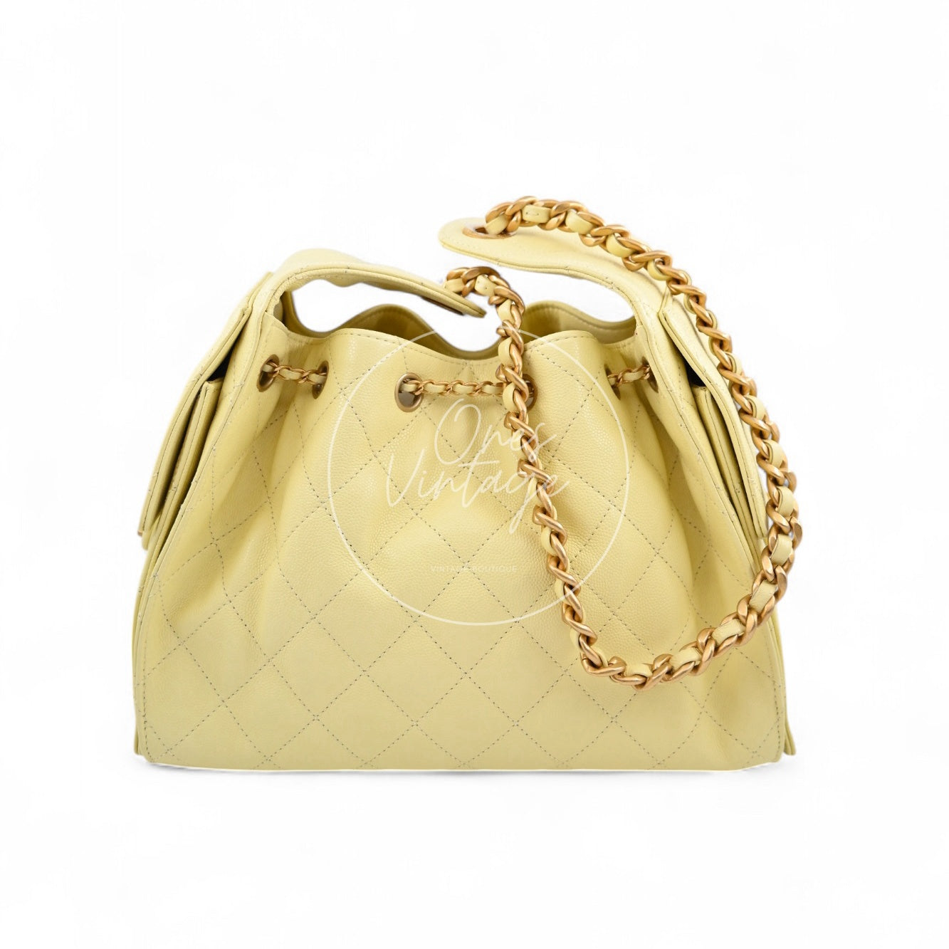 [Unused] Chanel 25 Small Yellow Caviar Handbag