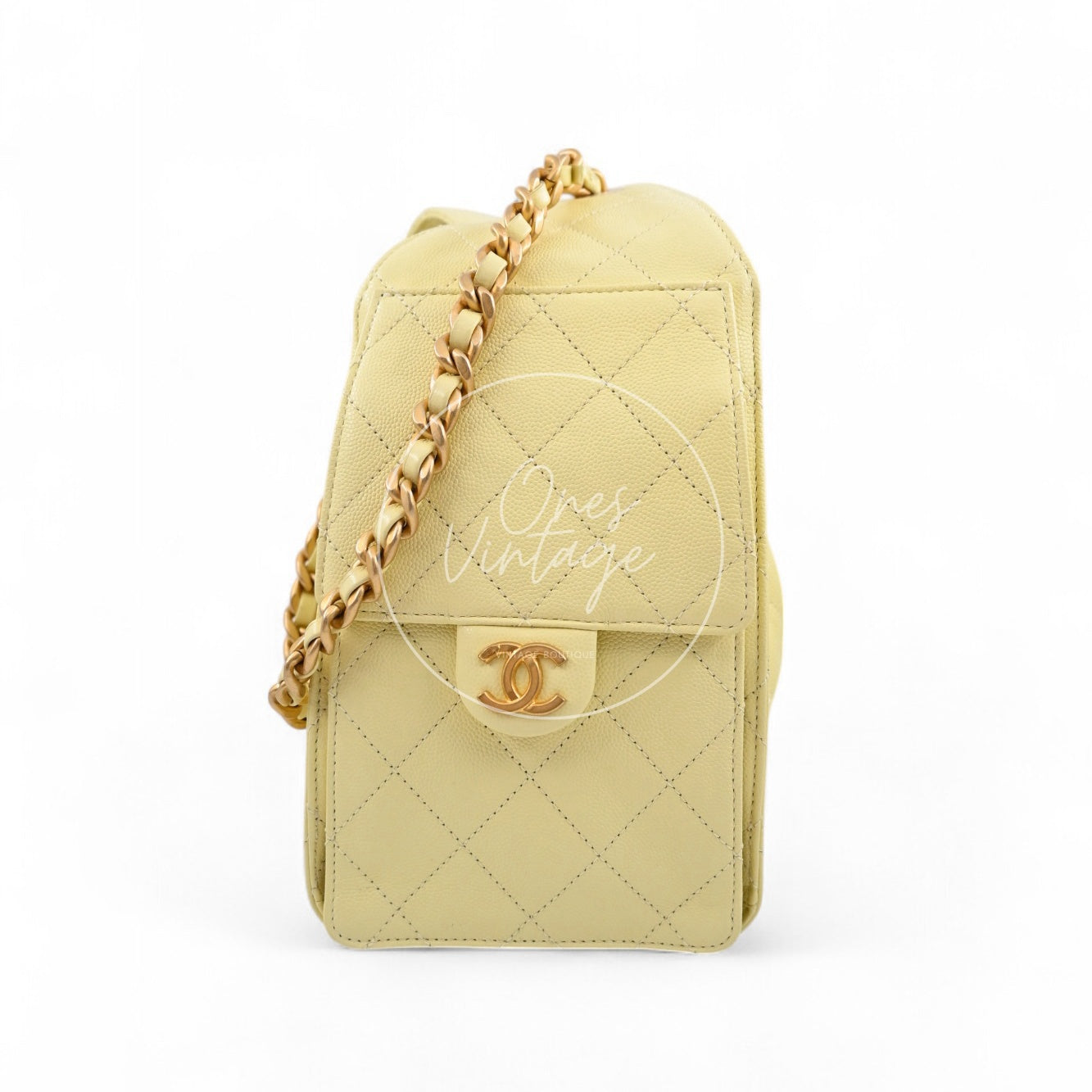 [Unused] Chanel 25 Small Yellow Caviar Handbag