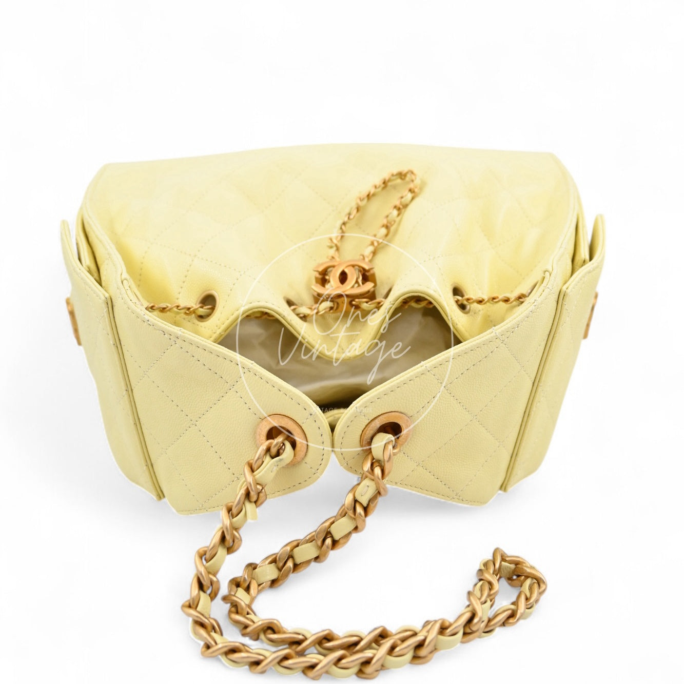 [Unused] Chanel 25 Small Yellow Caviar Handbag