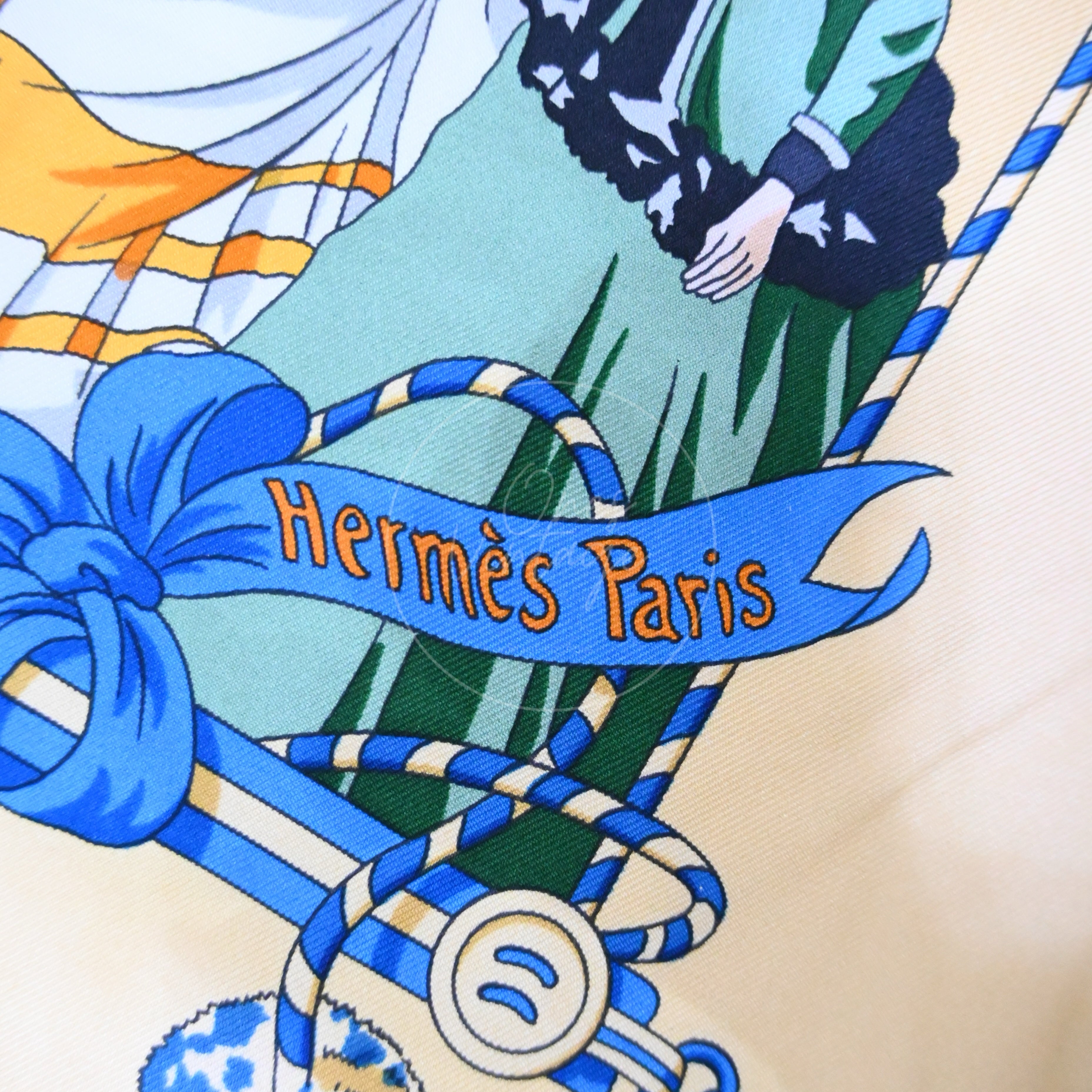 [Pre-owned] Hermes Beige &amp; Multicolor Silk Scarf