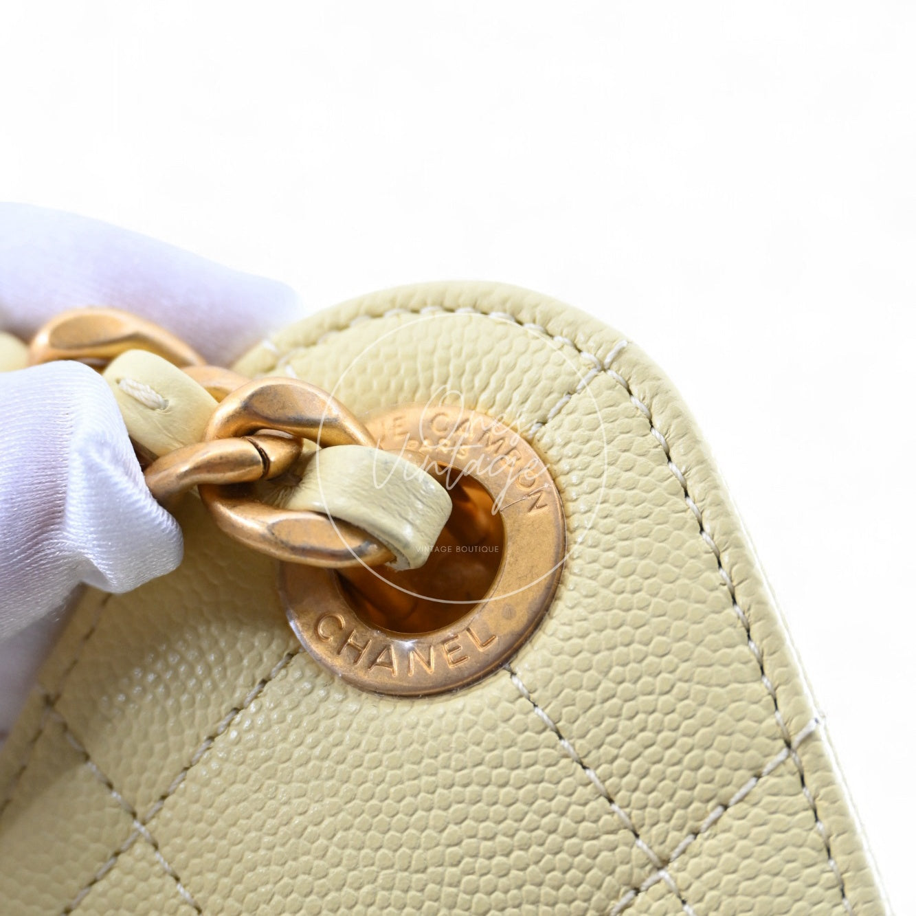 [Unused] Chanel 25 Small Yellow Caviar Handbag