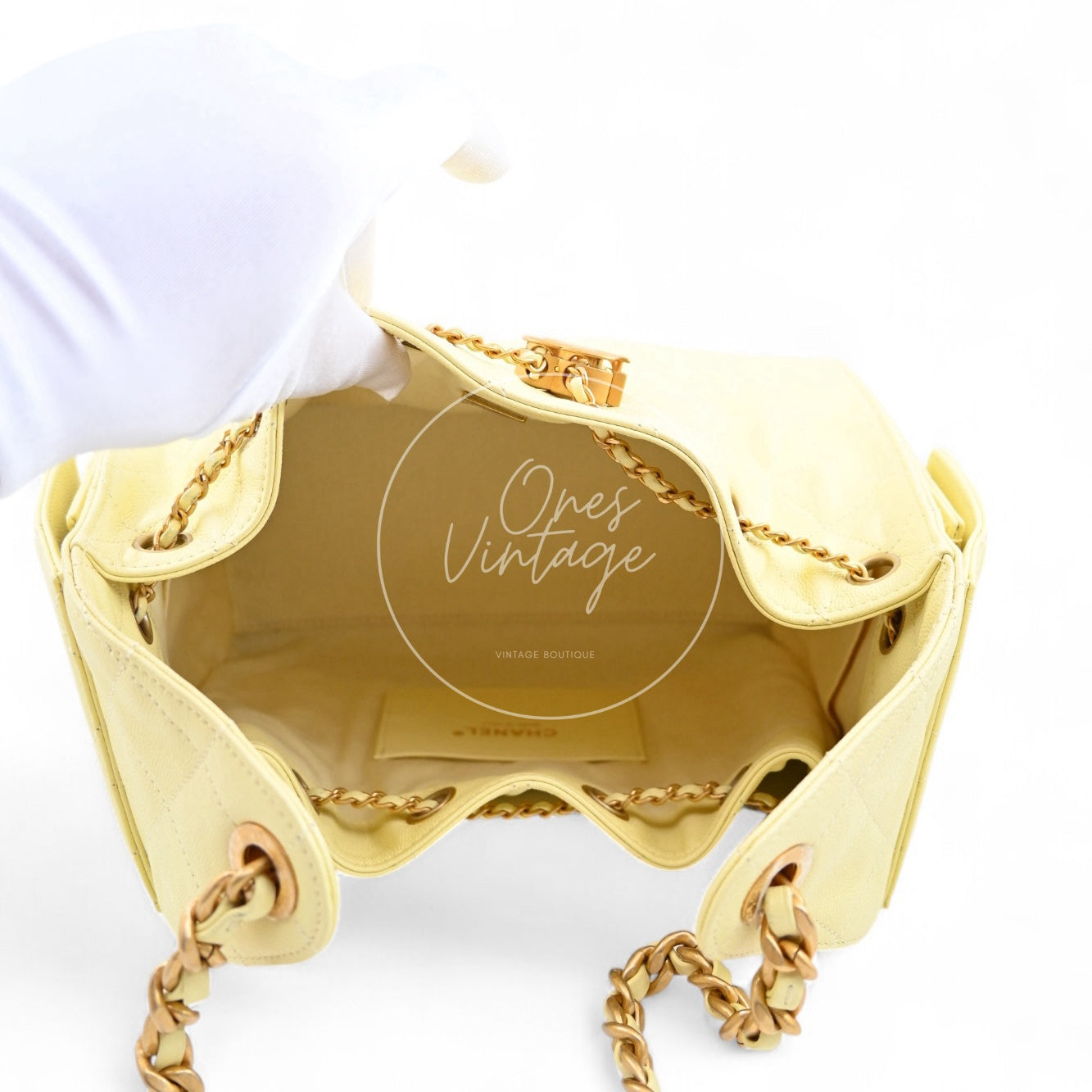 [Unused] Chanel 25 Small Yellow Caviar Handbag