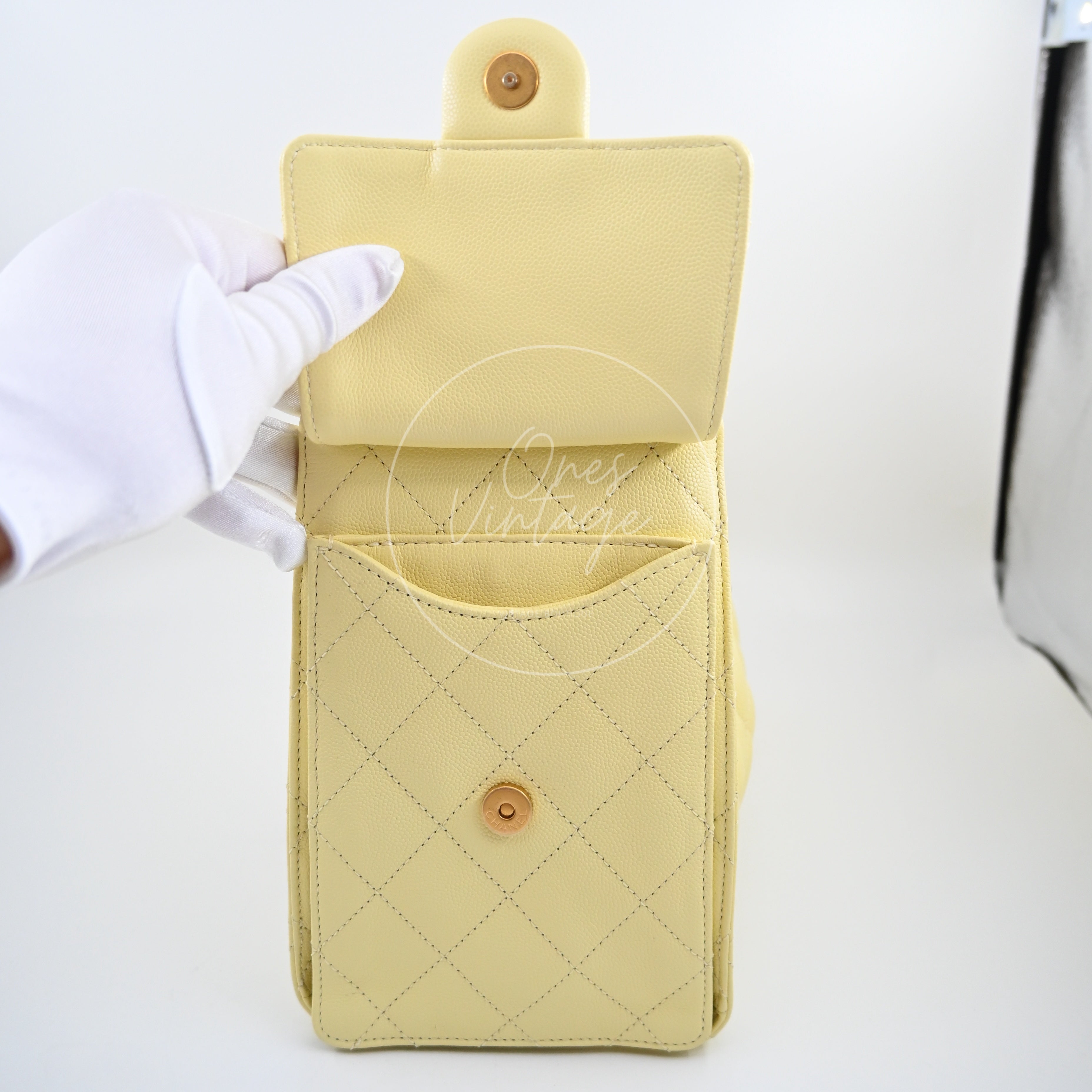 [Unused] Chanel 25 Small Yellow Caviar Handbag