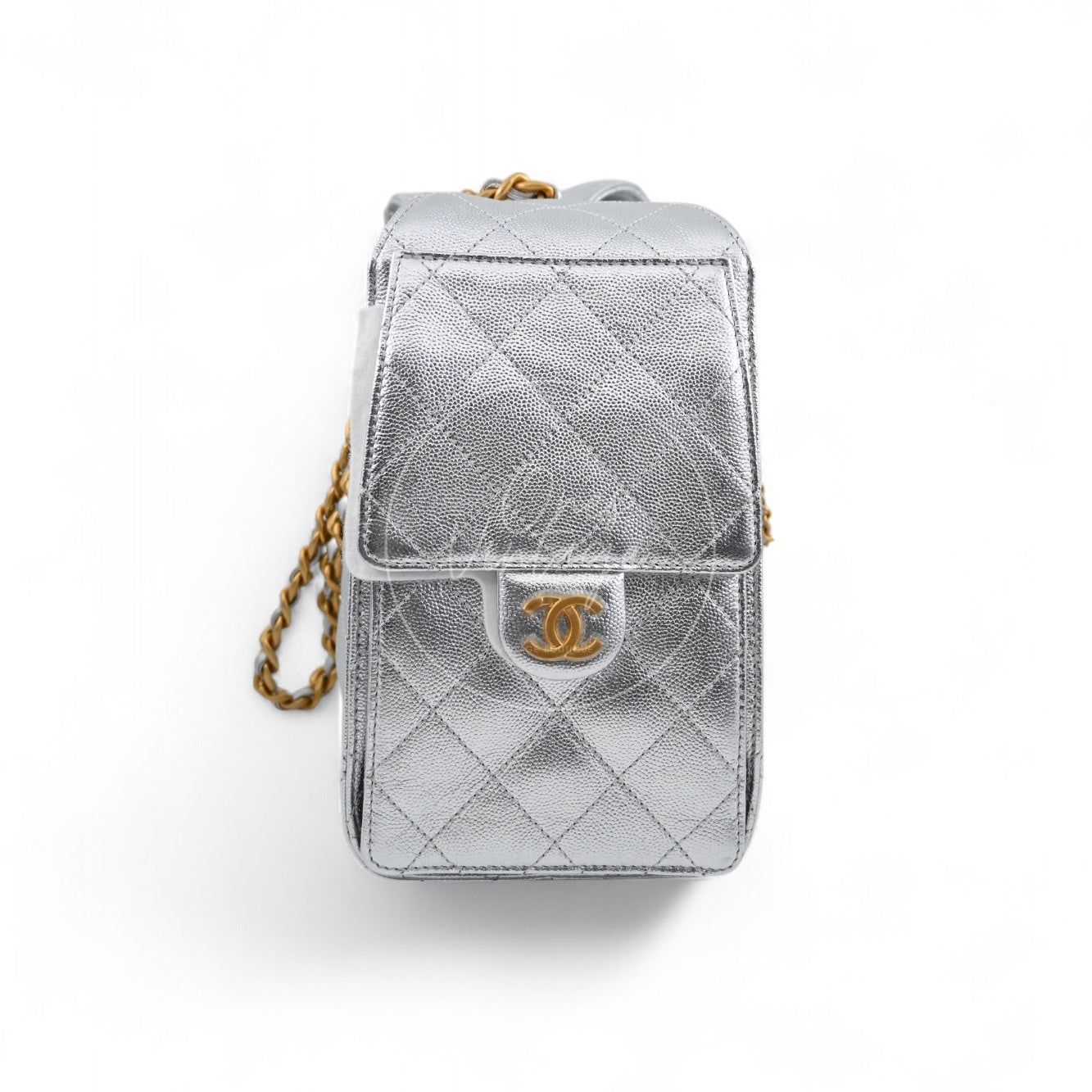 [Pre-owned] Chanel 25 Small Silver Caviar Handbag