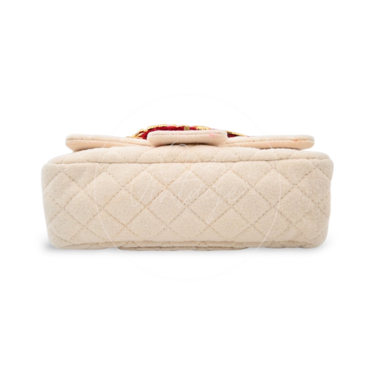 Chanel Paris-Moscou Romanov Reissue Wool 2.55 Flap Bag 2009 Pre-Fall Métiers d'Art in neutral wool fabric with gold-tone hardware, featuring top handle and chain strap, back view