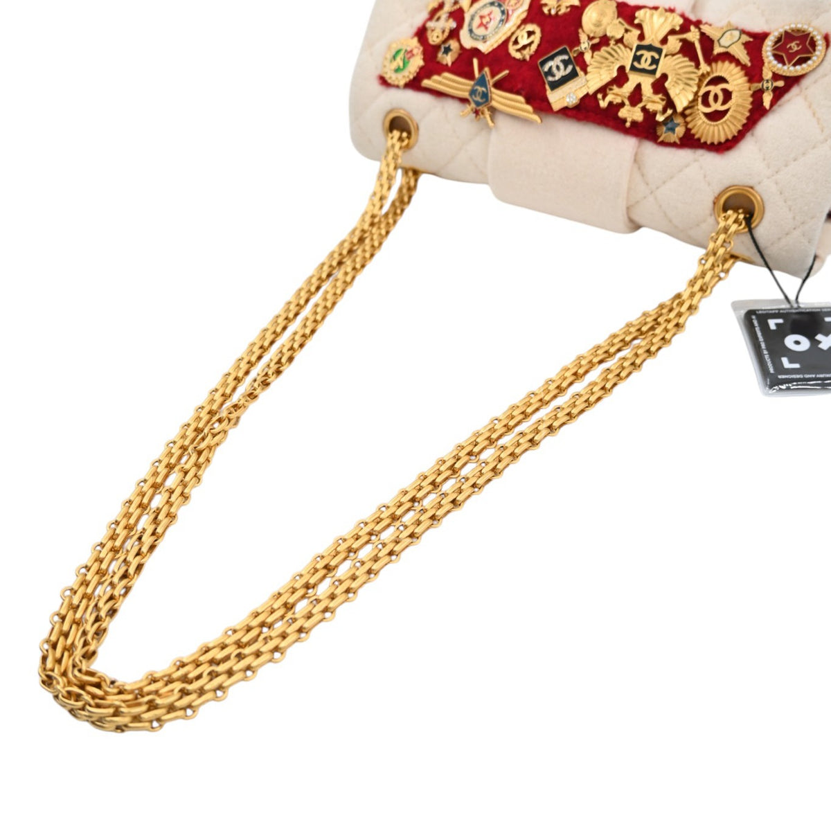 Chanel Paris-Moscou Romanov Reissue Wool 2.55 Flap Bag 2009 Pre-Fall Métiers d'Art in neutral wool fabric, interwoven chain strap and multi-strand chain links detail
