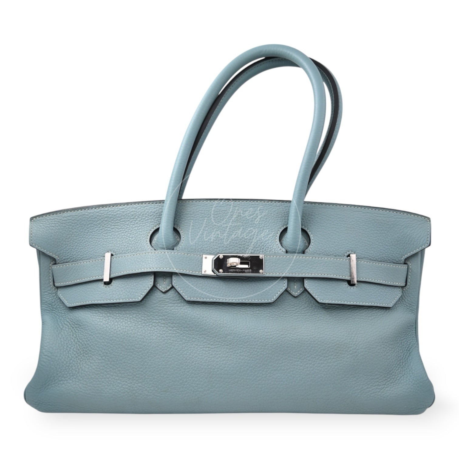 [Pre-owned] Hermes Birkin Shoulder Light Blue Stamp Square M PHW