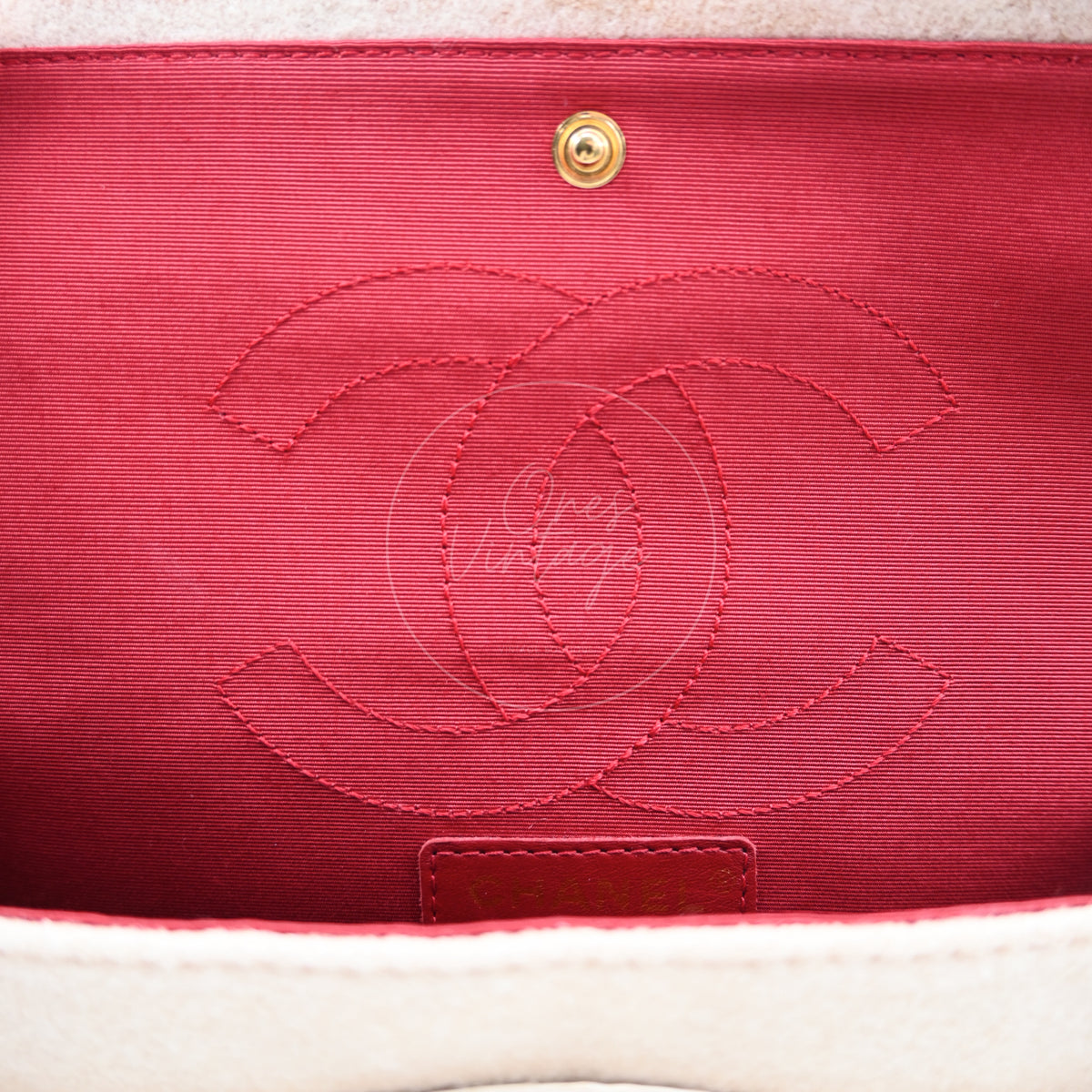 Chanel Paris-Moscou Romanov Reissue Wool 2.55 Flap Bag 2009 Pre-Fall Métiers d'Art in neutral wool fabric, stitched interlocking CC logo and interior logo plaque detail