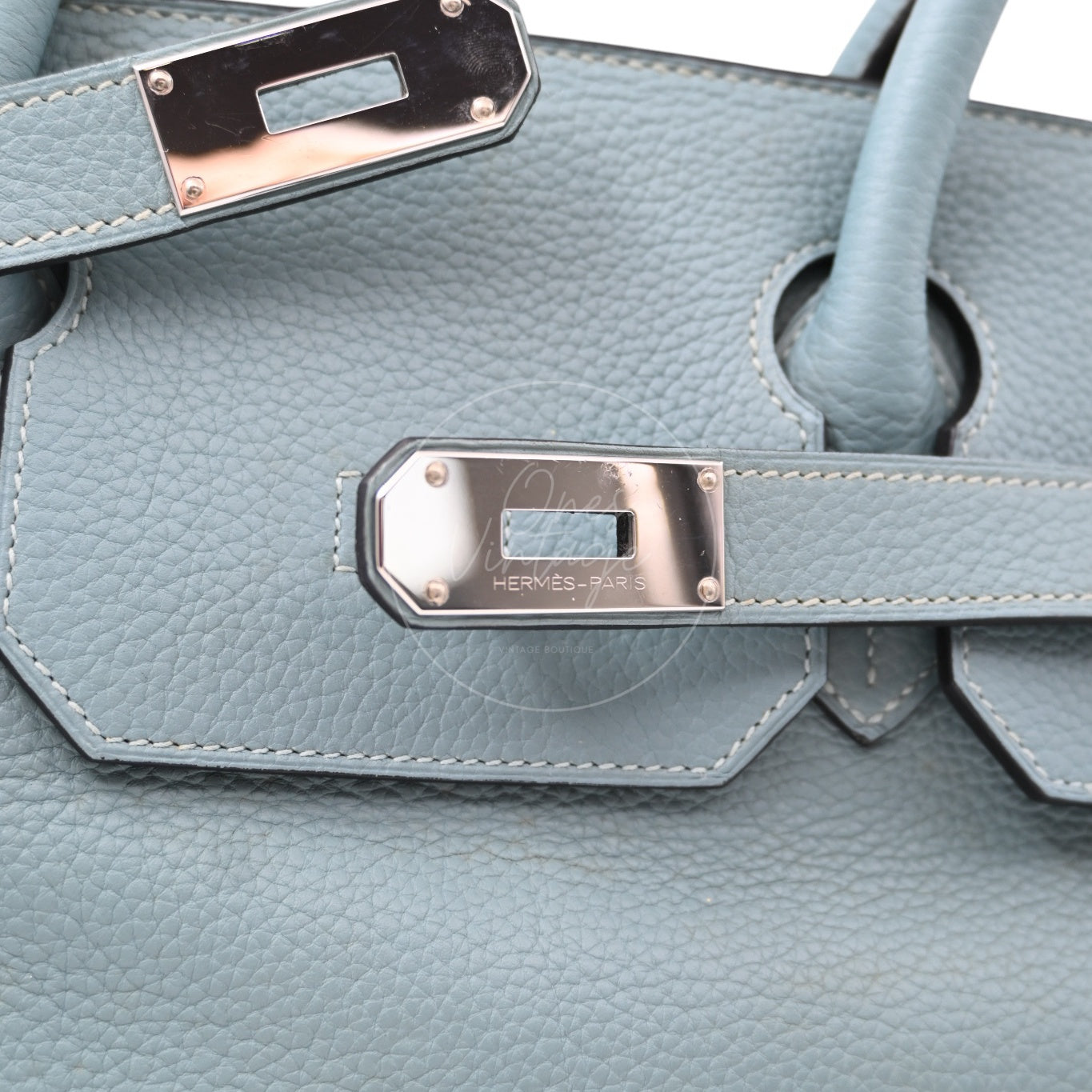 [Pre-owned] Hermes Birkin Shoulder Light Blue Stamp Square M PHW