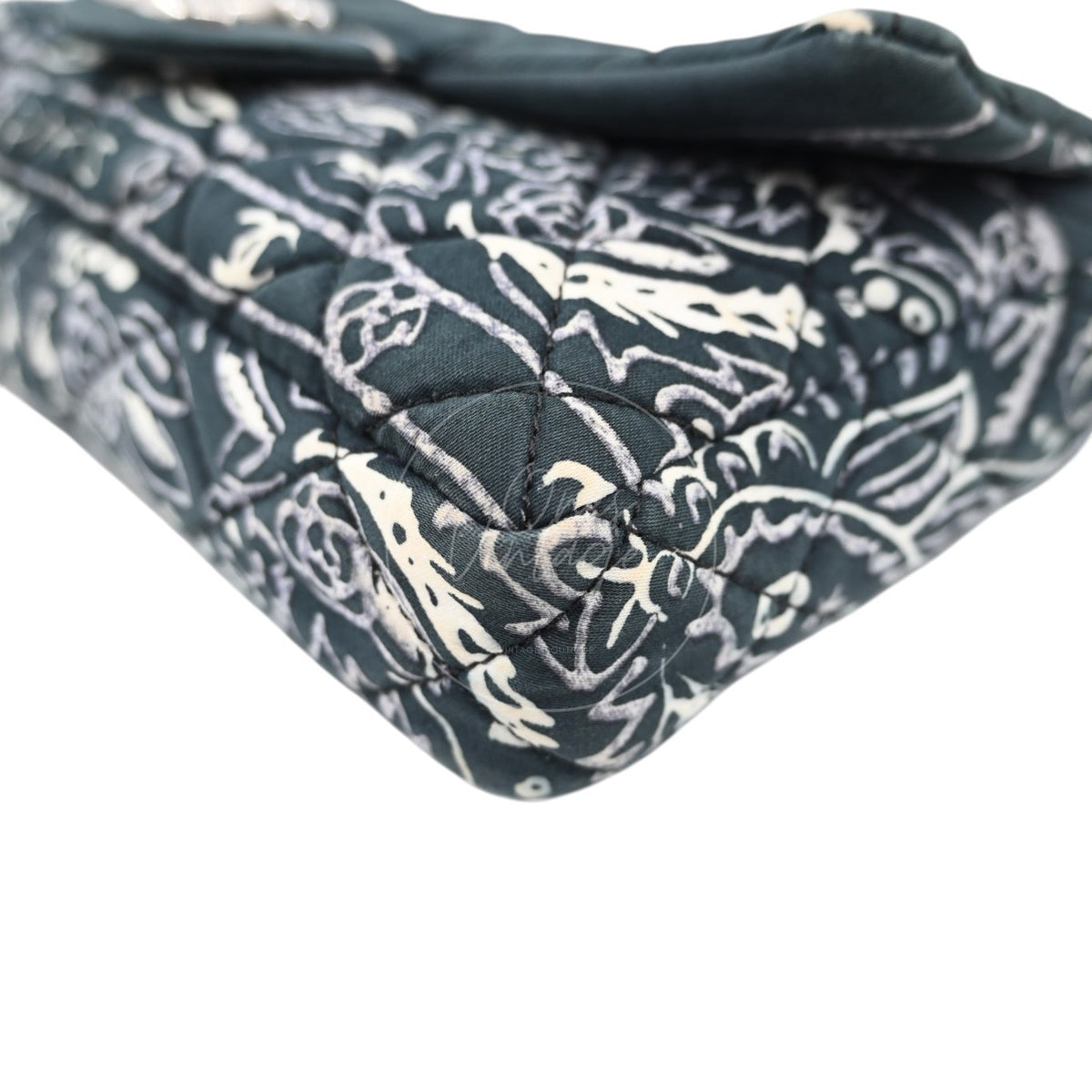 Chanel Small Bandana Single Flap in black quilted cotton, bag corner with bandana print and piped edge detail