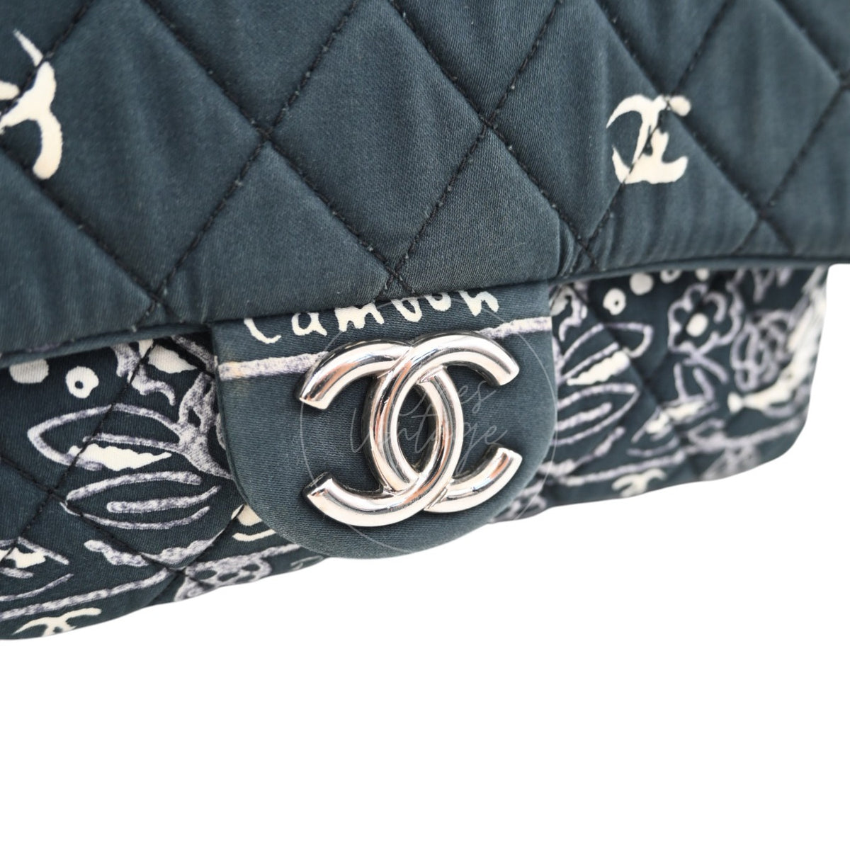 Chanel Small Bandana Single Flap in black quilted cotton with silver-tone hardware, bandana print and CC turn-lock closure detail