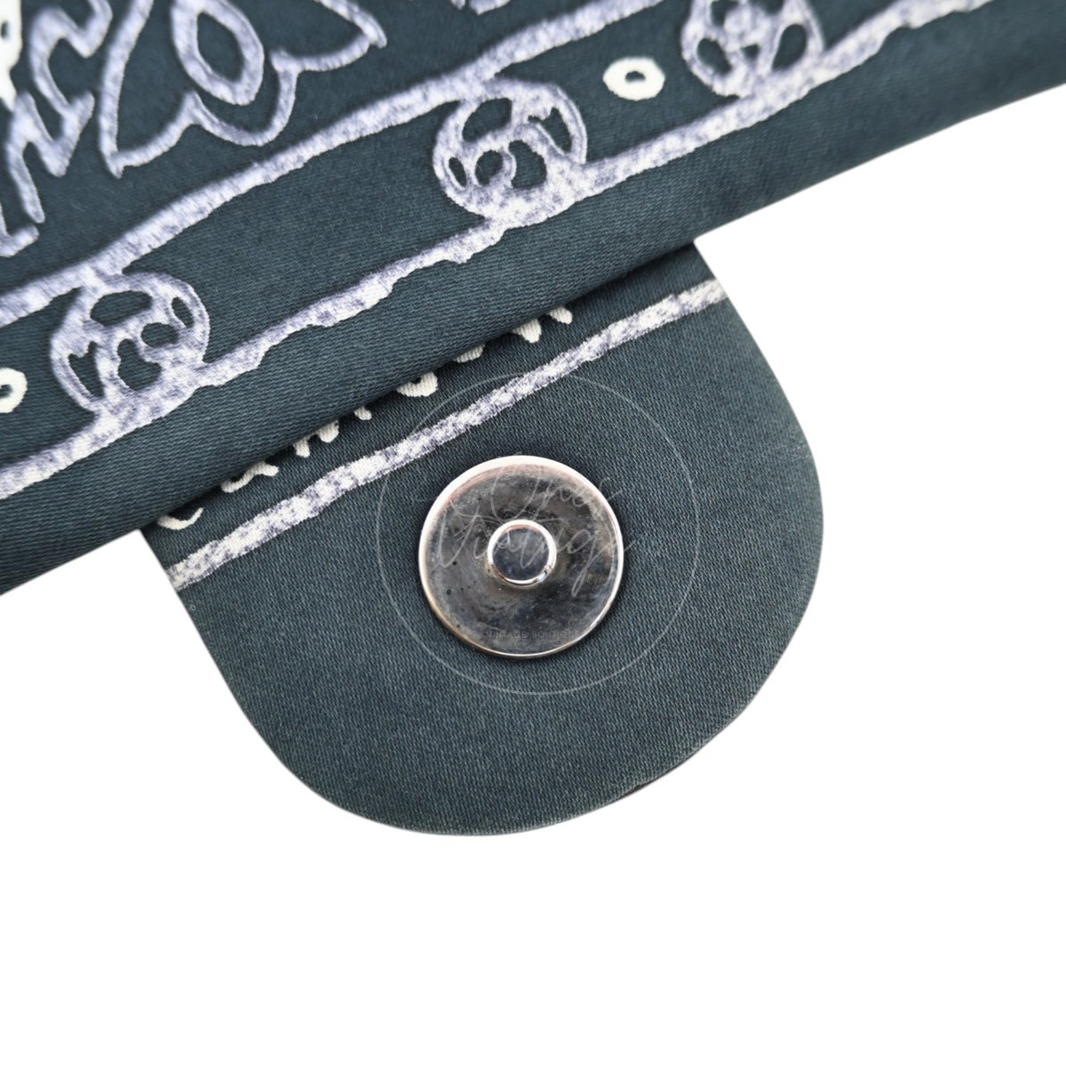 Chanel Small Bandana Single Flap in black quilted cotton with silver-tone hardware, bandana print and circular turn-lock closure detail