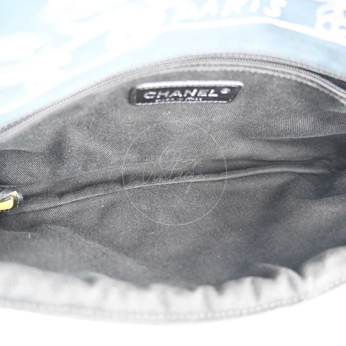 Chanel Small Bandana Single Flap in black quilted cotton, interior logo plaque and zippered interior pocket detail