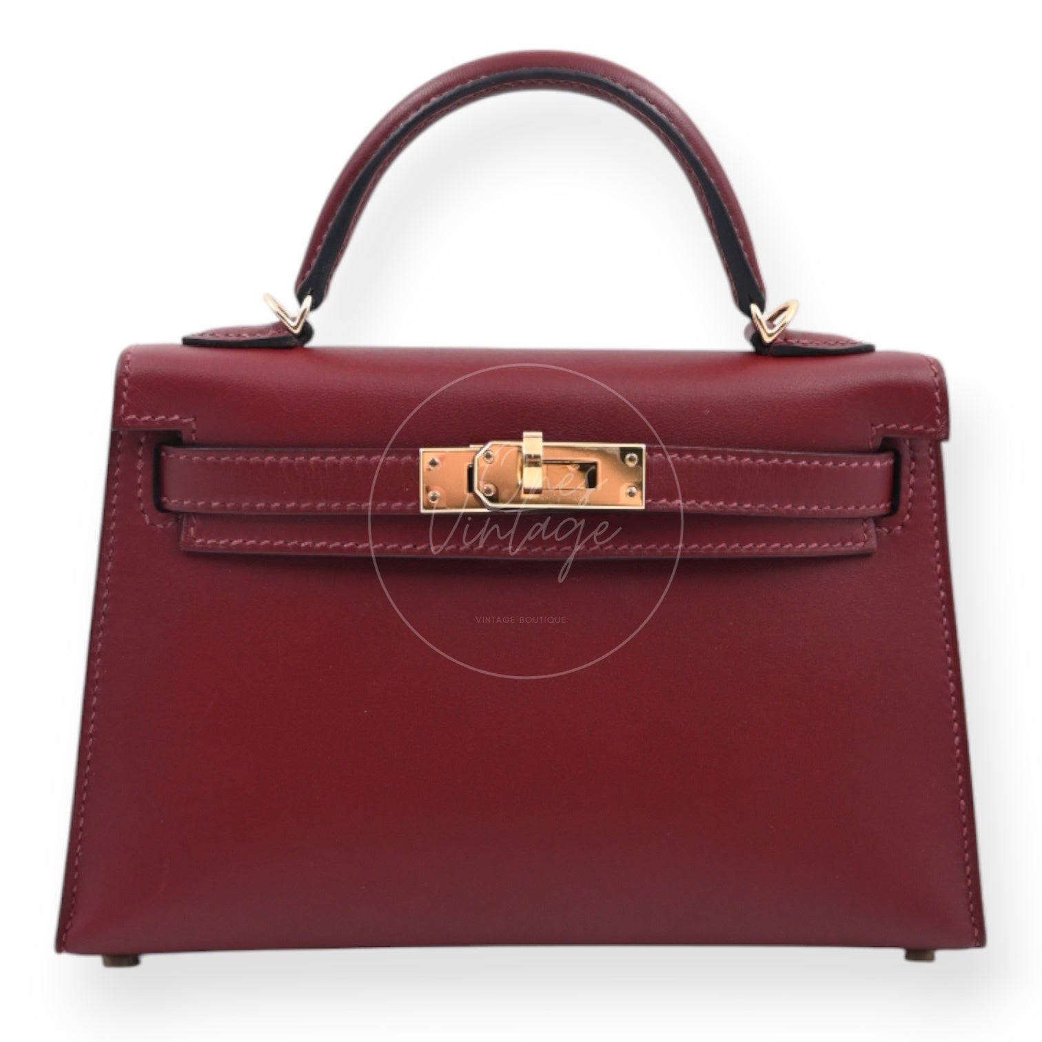 [Pre-owned] Hermes Mini Kelly Burgundy Stamp C GHW
