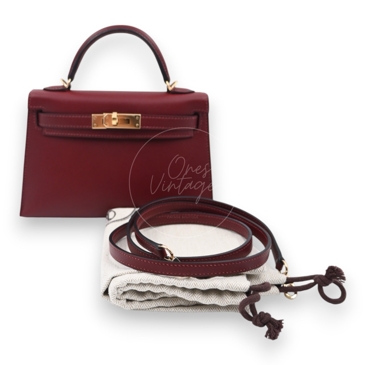 [Pre-owned] Hermes Mini Kelly Burgundy Stamp C GHW