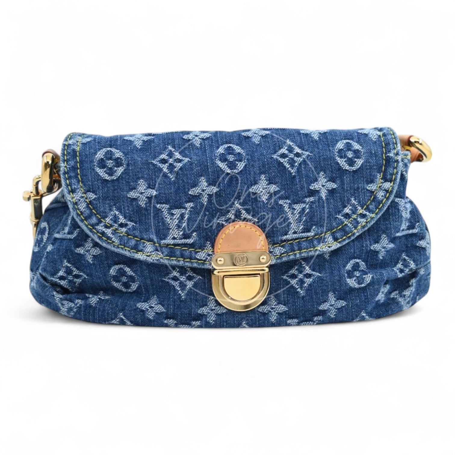 [Pre-owned] Louis Vuitton M95050 Blue Monogram Denim Mini Pleaty Hobo Bag