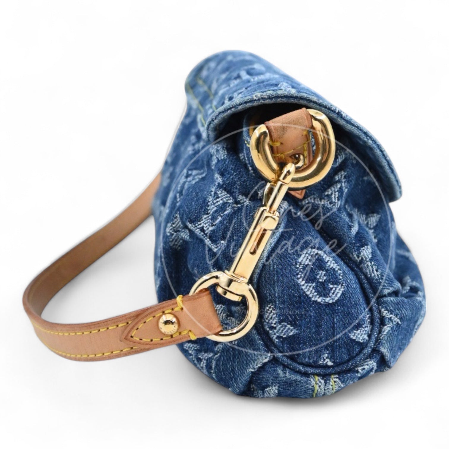 [Pre-owned] Louis Vuitton M95050 Blue Monogram Denim Mini Pleaty Hobo Bag