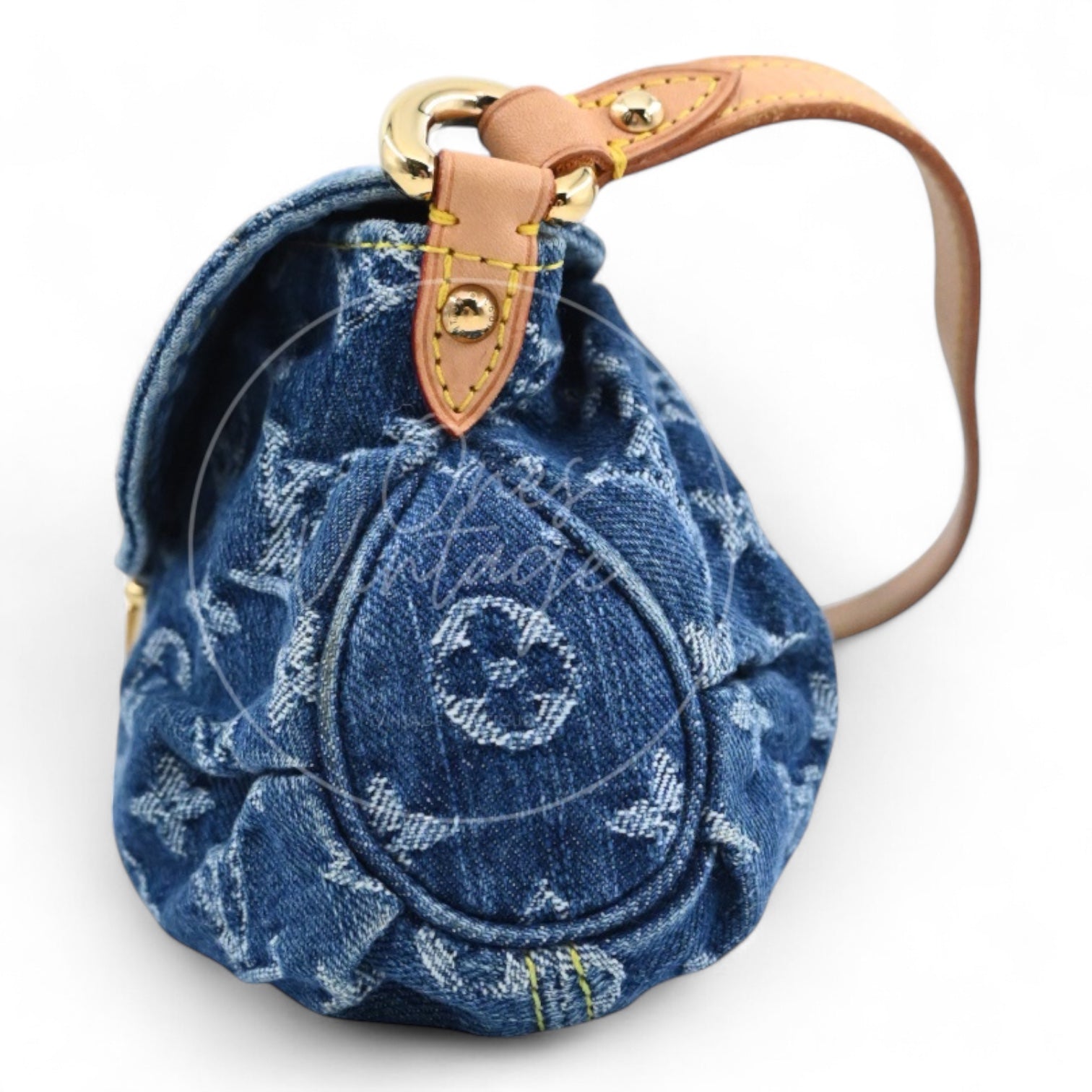 [Pre-owned] Louis Vuitton M95050 Blue Monogram Denim Mini Pleaty Hobo Bag
