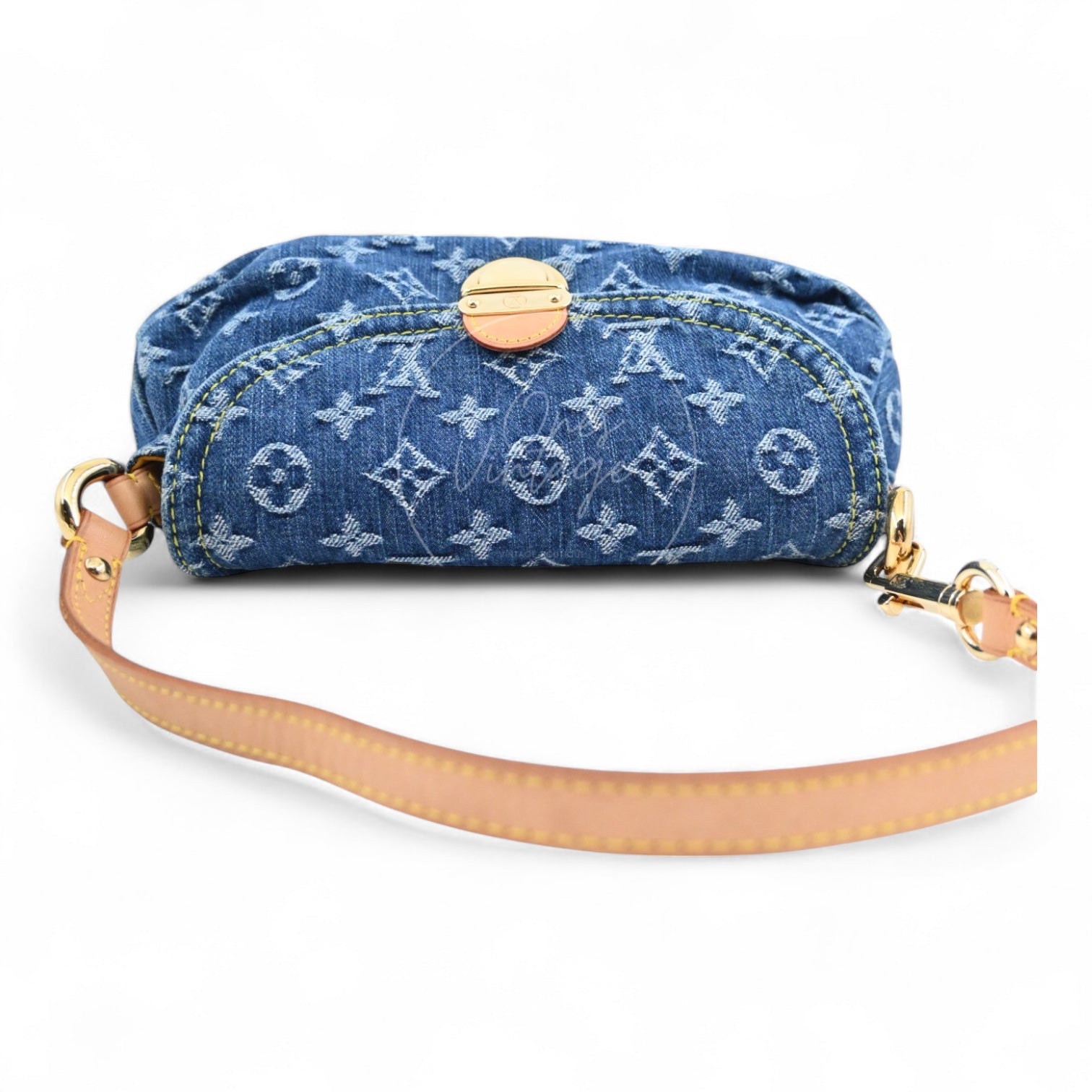 [Pre-owned] Louis Vuitton M95050 Blue Monogram Denim Mini Pleaty Hobo Bag