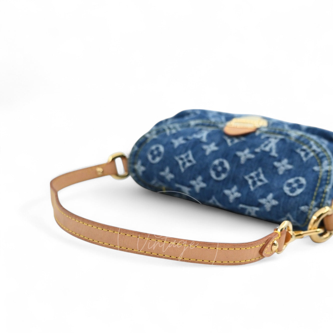 [Pre-owned] Louis Vuitton M95050 Blue Monogram Denim Mini Pleaty Hobo Bag