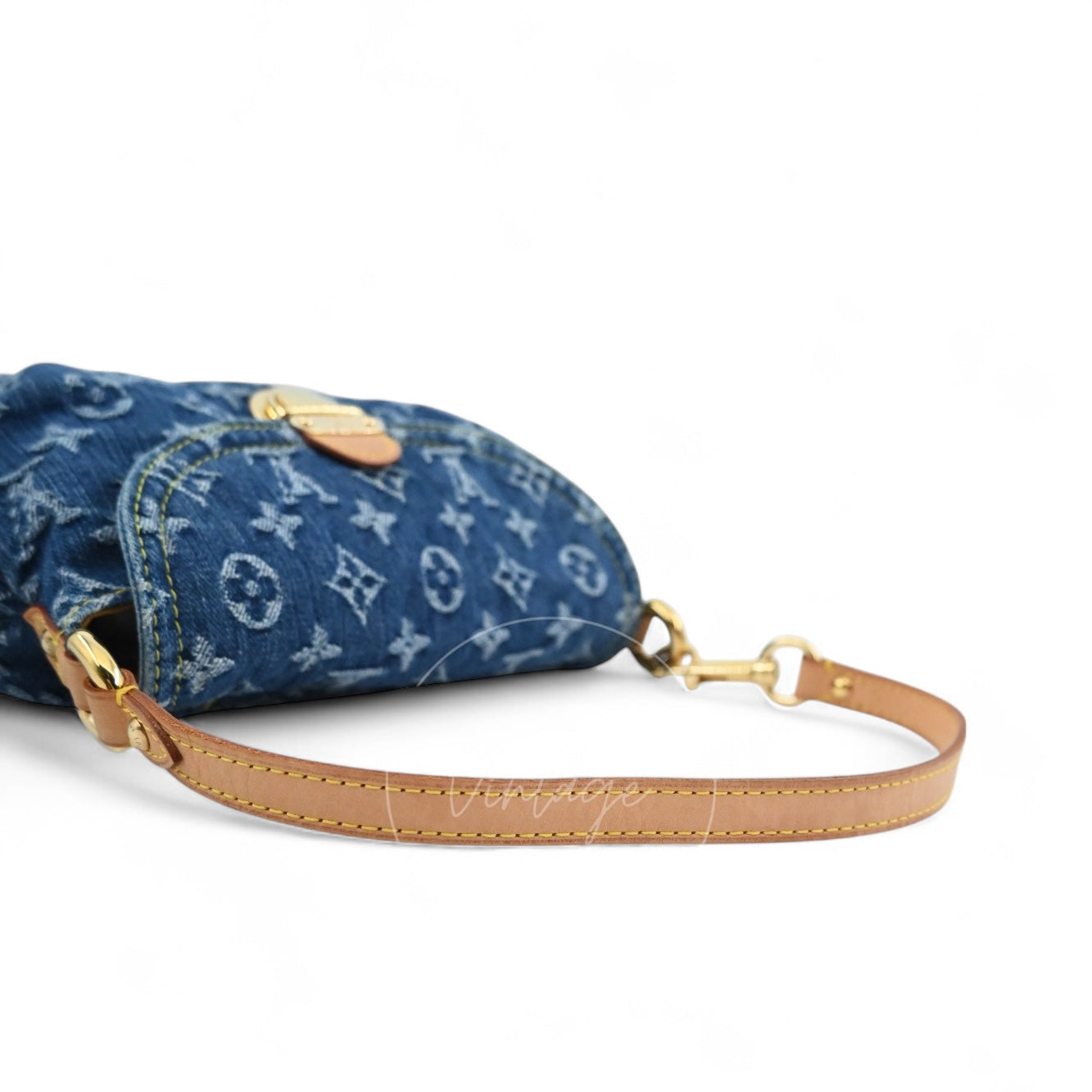 [Pre-owned] Louis Vuitton M95050 Blue Monogram Denim Mini Pleaty Hobo Bag