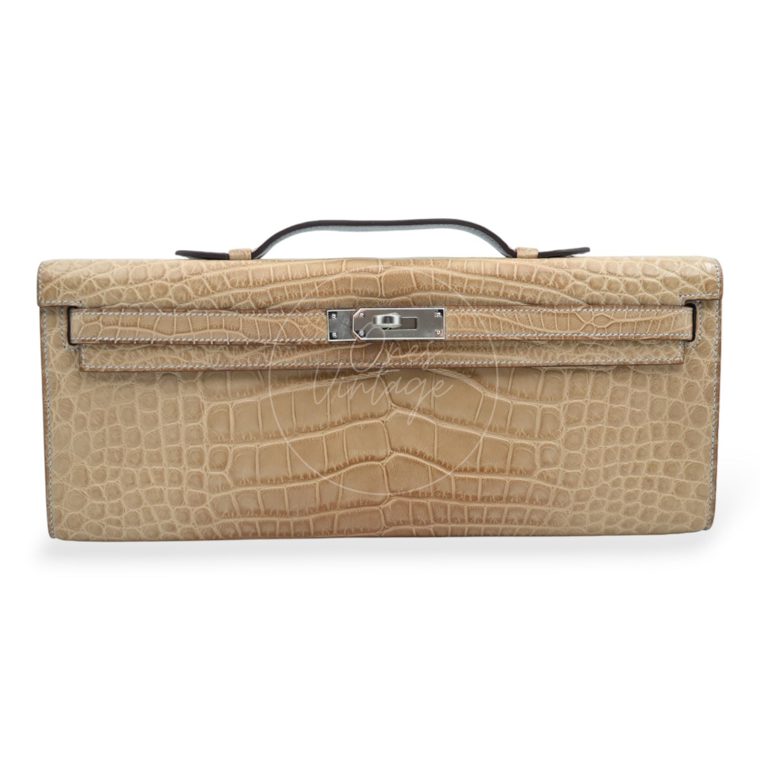 [Pre-owned] Hermes Kelly Cut Matt Croco Milk Tea Handbag