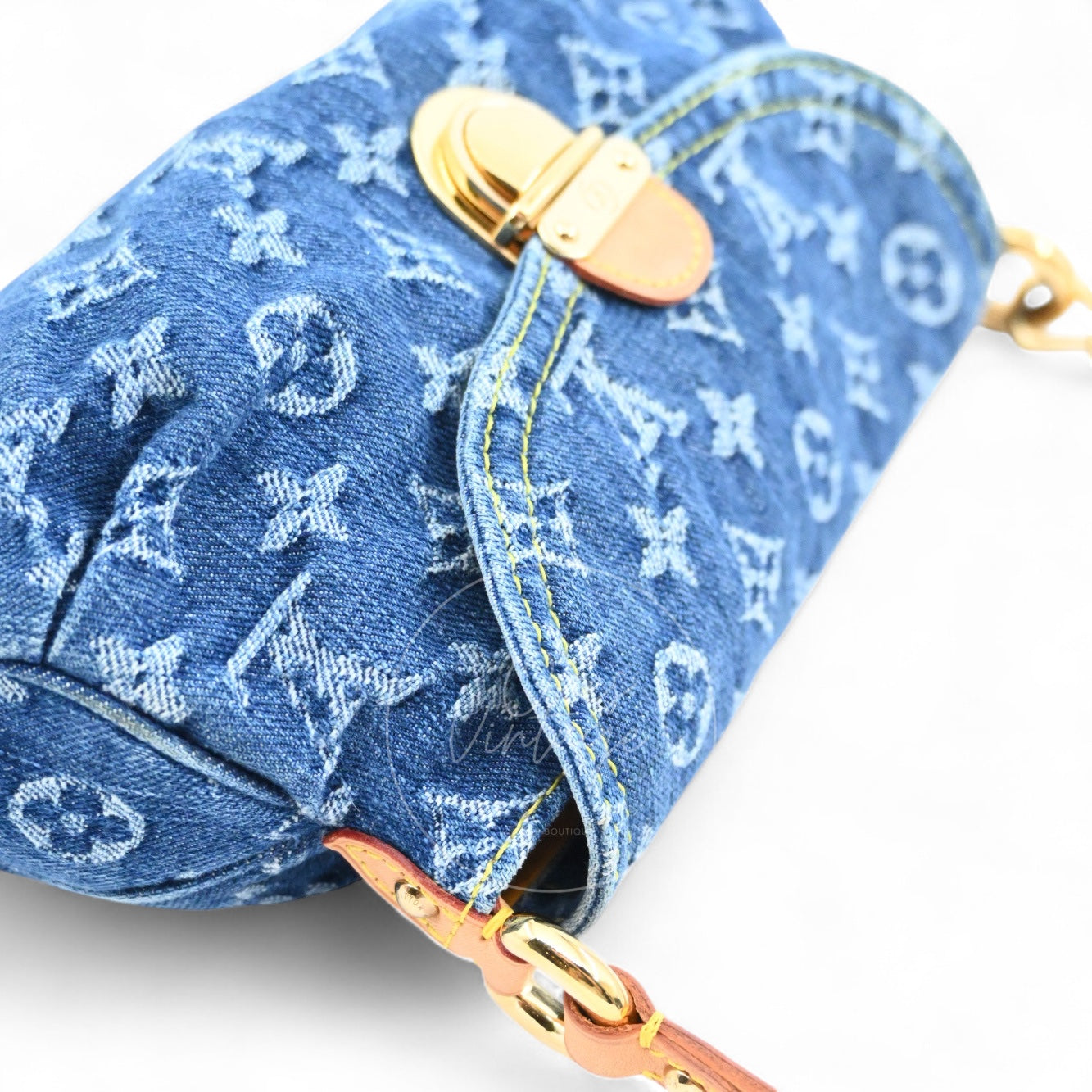 [Pre-owned] Louis Vuitton M95050 Blue Monogram Denim Mini Pleaty Hobo Bag
