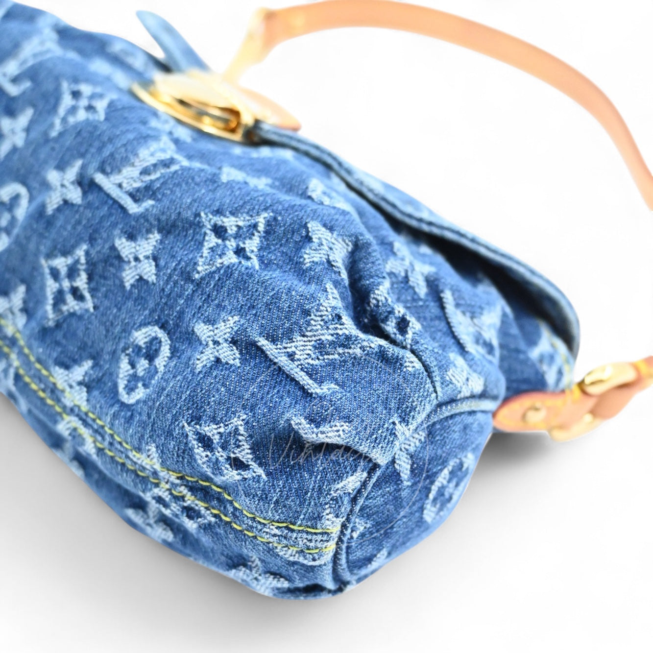 [Pre-owned] Louis Vuitton M95050 Blue Monogram Denim Mini Pleaty Hobo Bag