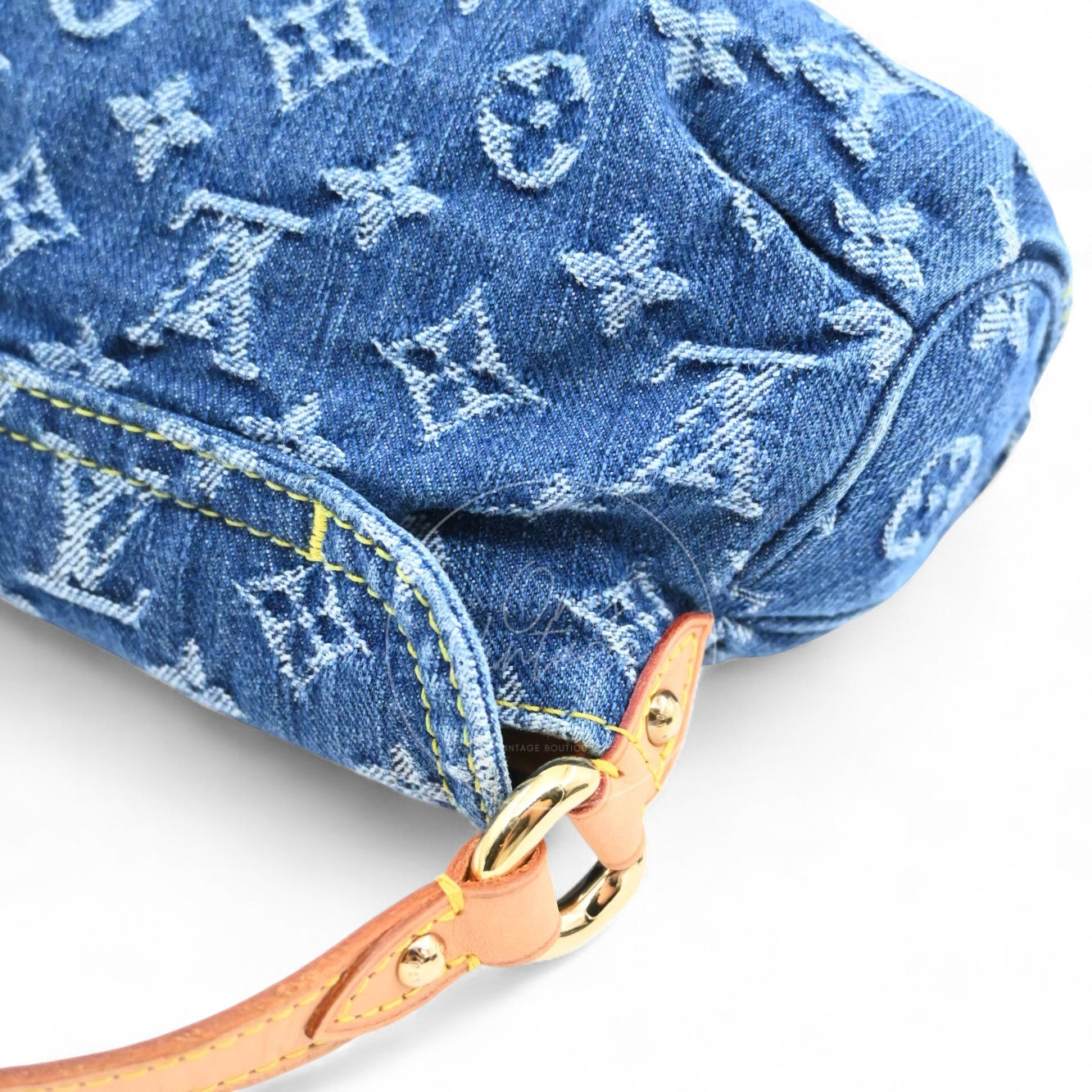 [Pre-owned] Louis Vuitton M95050 Blue Monogram Denim Mini Pleaty Hobo Bag