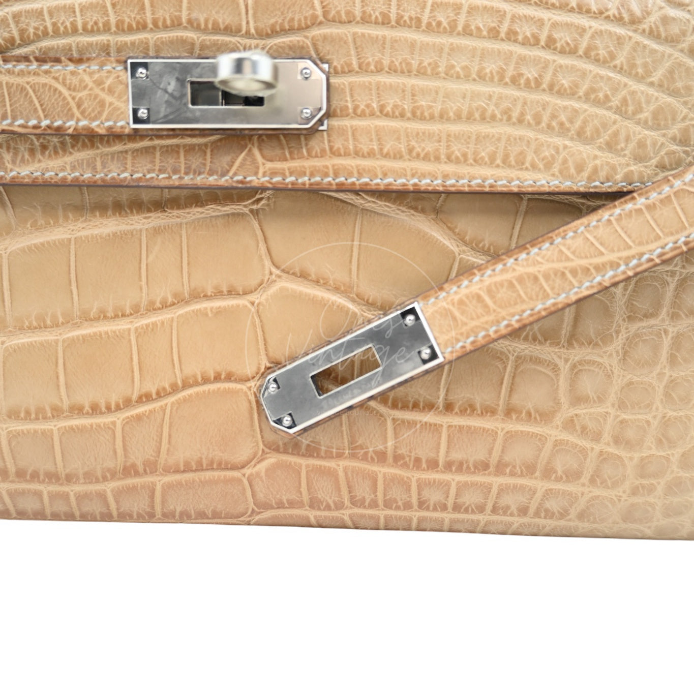 [Pre-owned] Hermes Kelly Cut Matt Croco Milk Tea Handbag