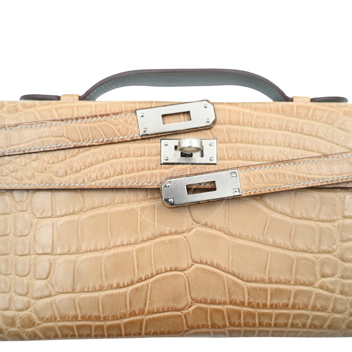 [Pre-owned] Hermes Kelly Cut Matt Croco Milk Tea Handbag