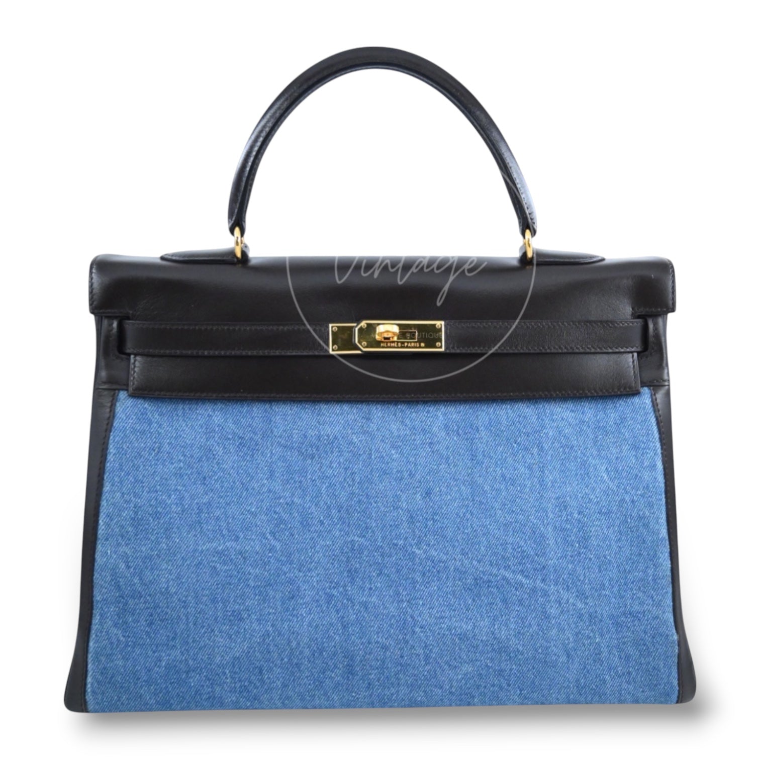 [Pre-owned] Hermes Kelly 35 Denim x Box GHW Stamp Square C