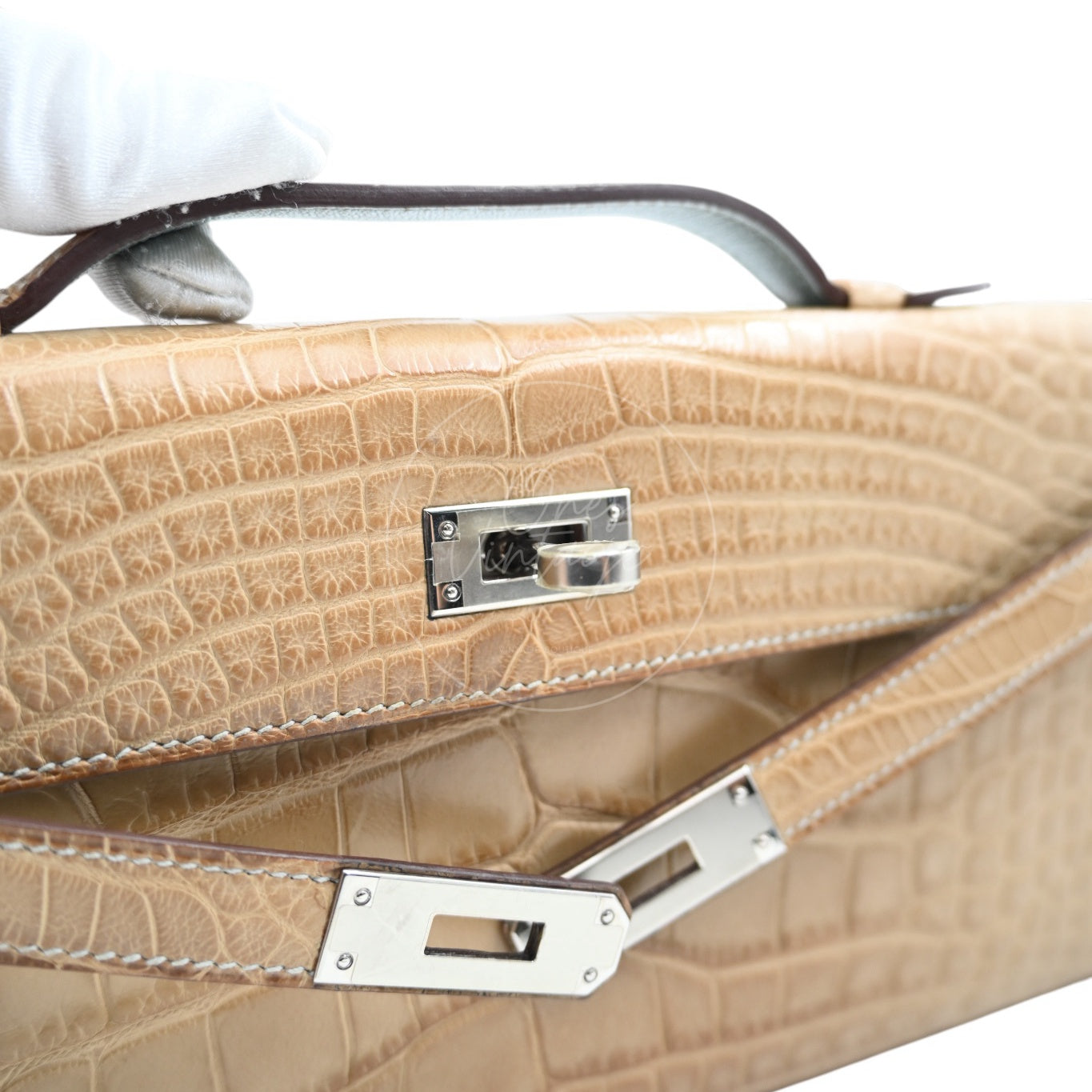 [Pre-owned] Hermes Kelly Cut Matt Croco Milk Tea Handbag
