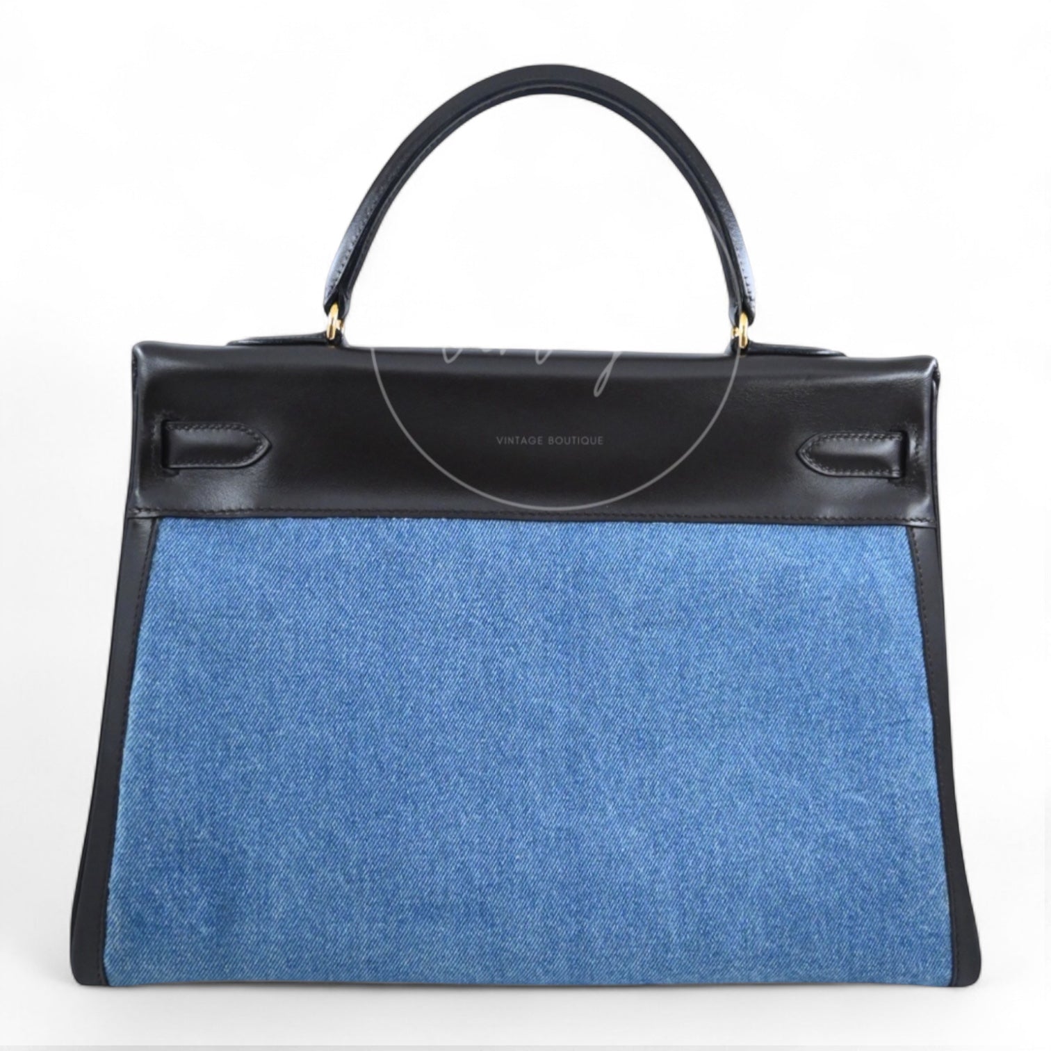 [Pre-owned] Hermes Kelly 35 Denim x Box GHW Stamp Square C