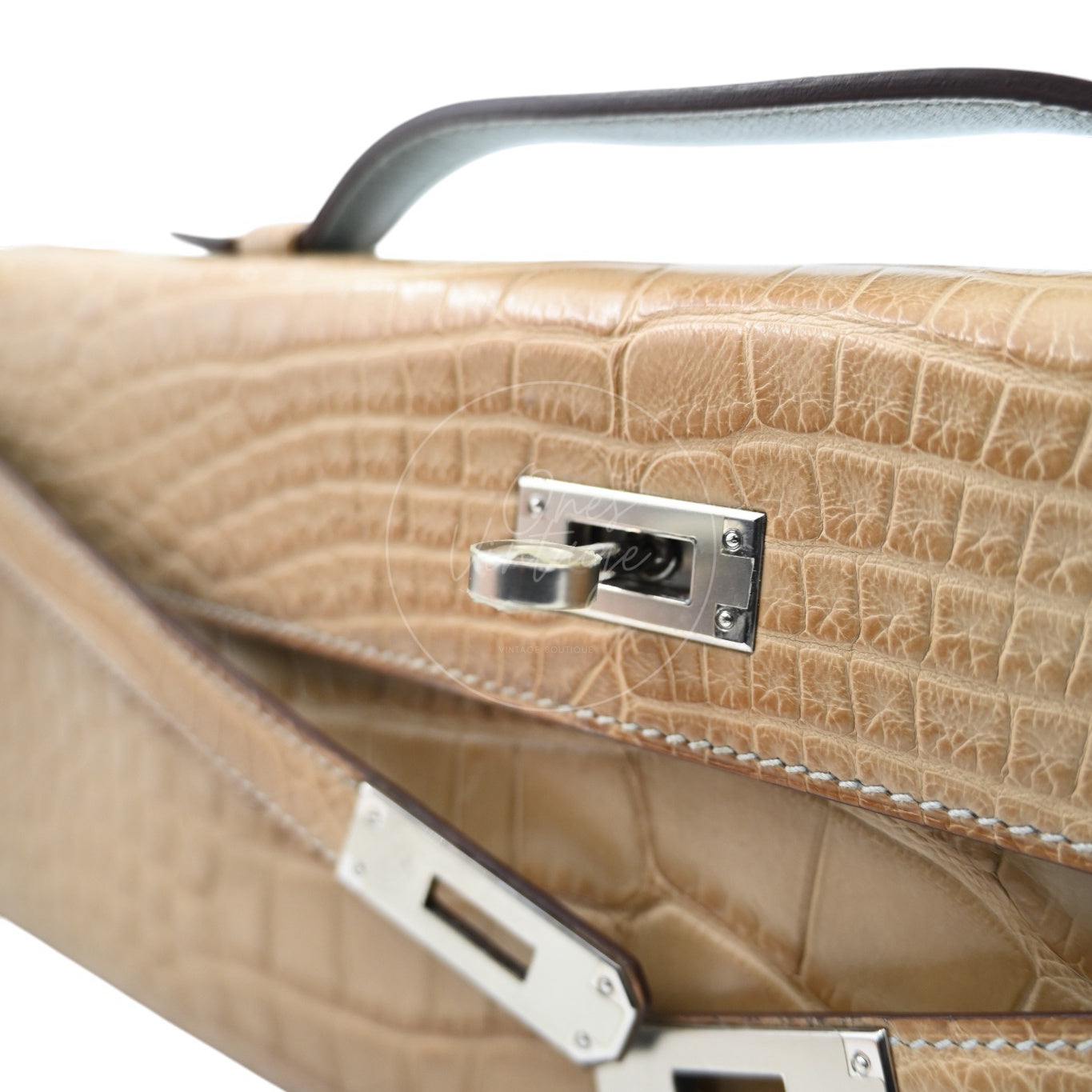 [Pre-owned] Hermes Kelly Cut Matt Croco Milk Tea Handbag
