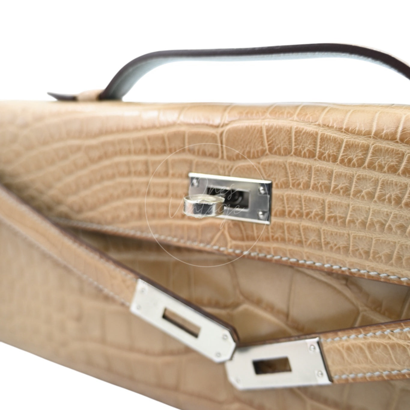 [Pre-owned] Hermes Kelly Cut Matt Croco Milk Tea Handbag