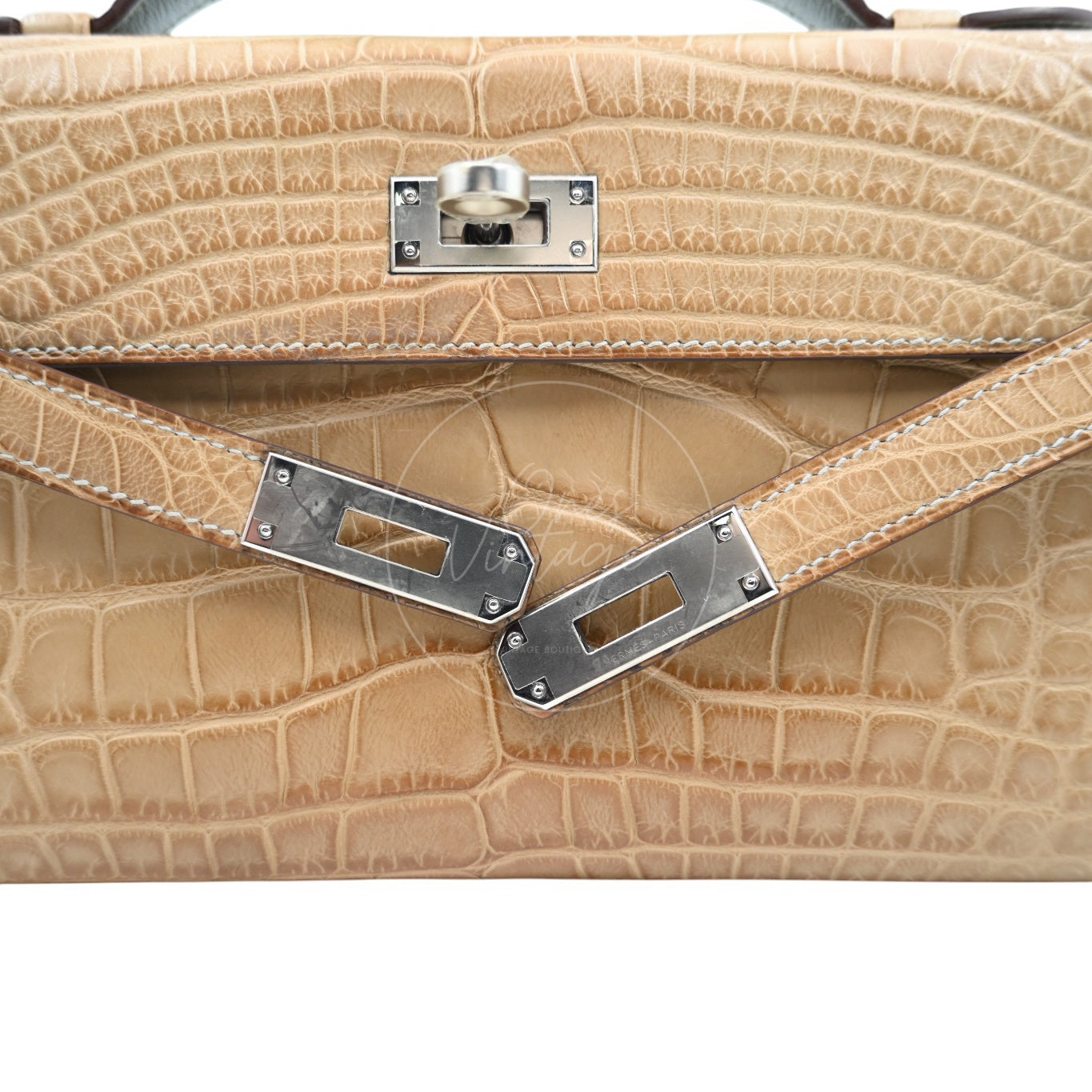 [Pre-owned] Hermes Kelly Cut Matt Croco Milk Tea Handbag