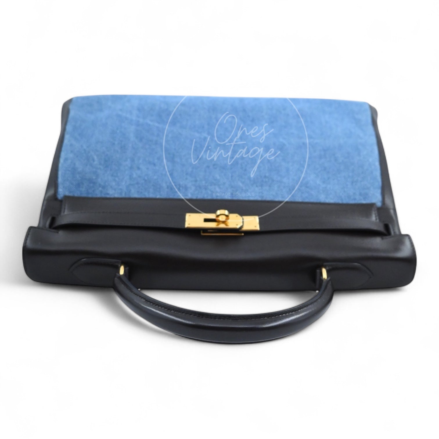 [Pre-owned] Hermes Kelly 35 Denim x Box GHW Stamp Square C