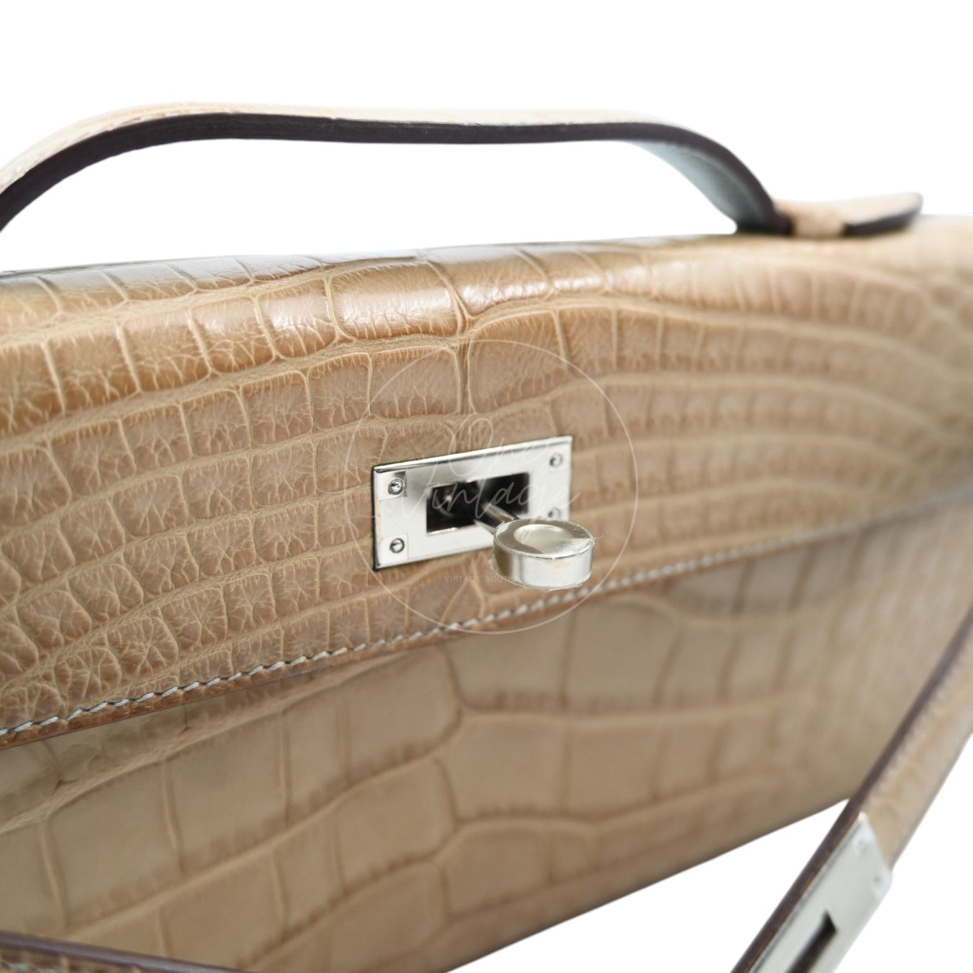 [Pre-owned] Hermes Kelly Cut Matt Croco Milk Tea Handbag