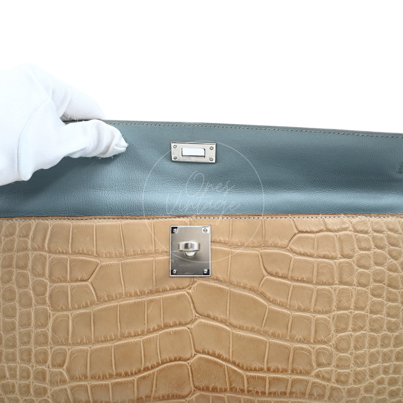 [Pre-owned] Hermes Kelly Cut Matt Croco Milk Tea Handbag