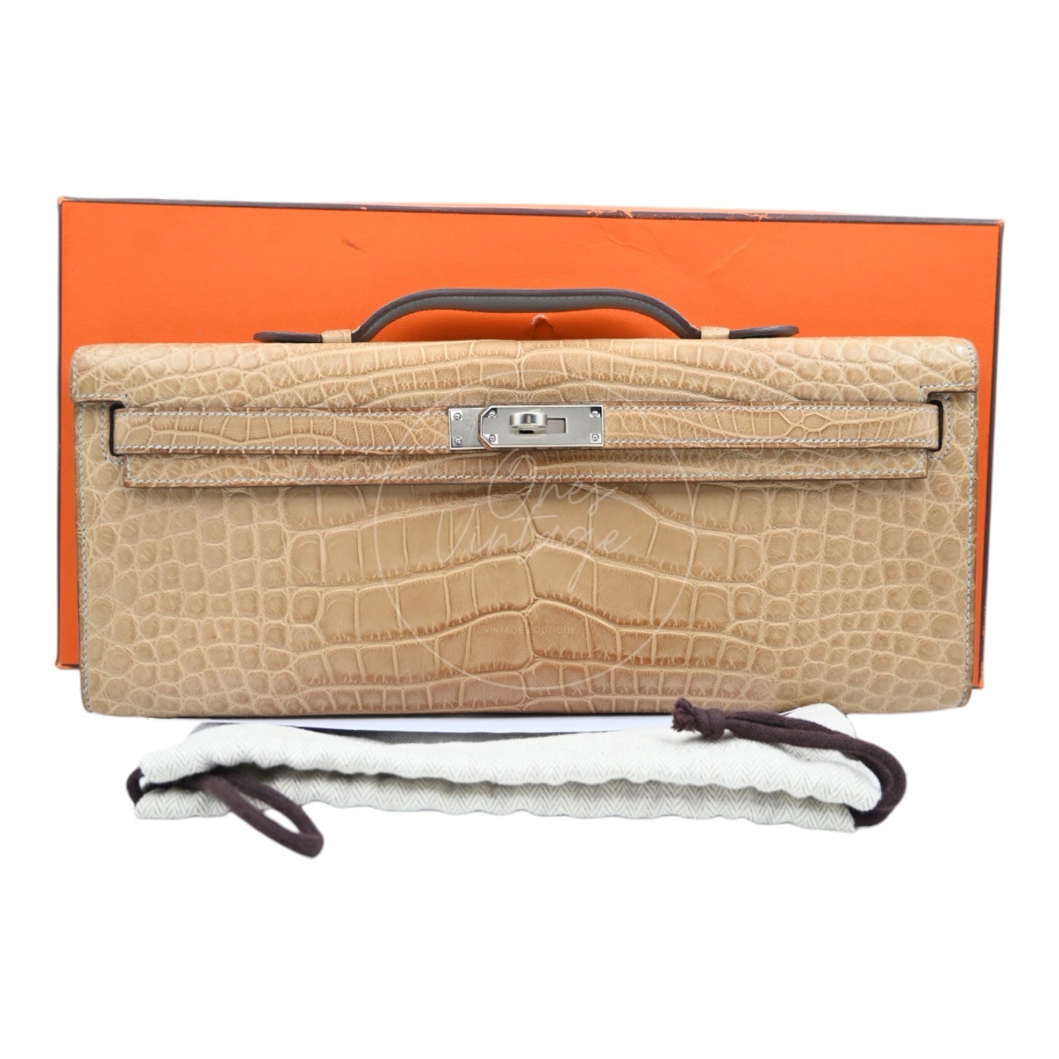 [Pre-owned] Hermes Kelly Cut Matt Croco Milk Tea Handbag