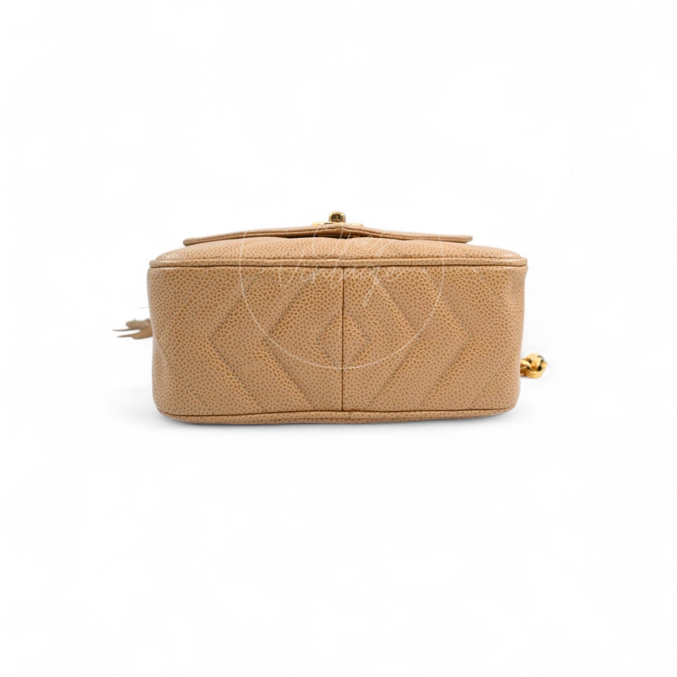 [Pre-owned] Chanel Beige Caviar V Stitch Fringe Mini Camera Bag